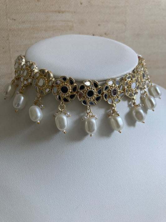 Silver Indian Choker Gold Plated Mirror Set (ST887)