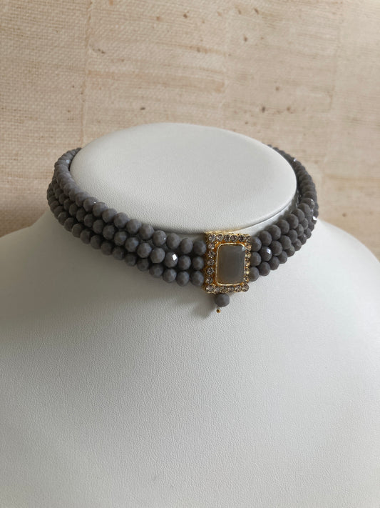 Safeena 18K Gold Plated Handcrafted Pearl Choker Set (ST793) (Grey)