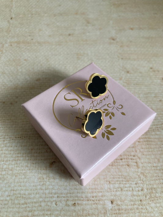 Black Five Leaf Clover Stud Earrings (ST890)