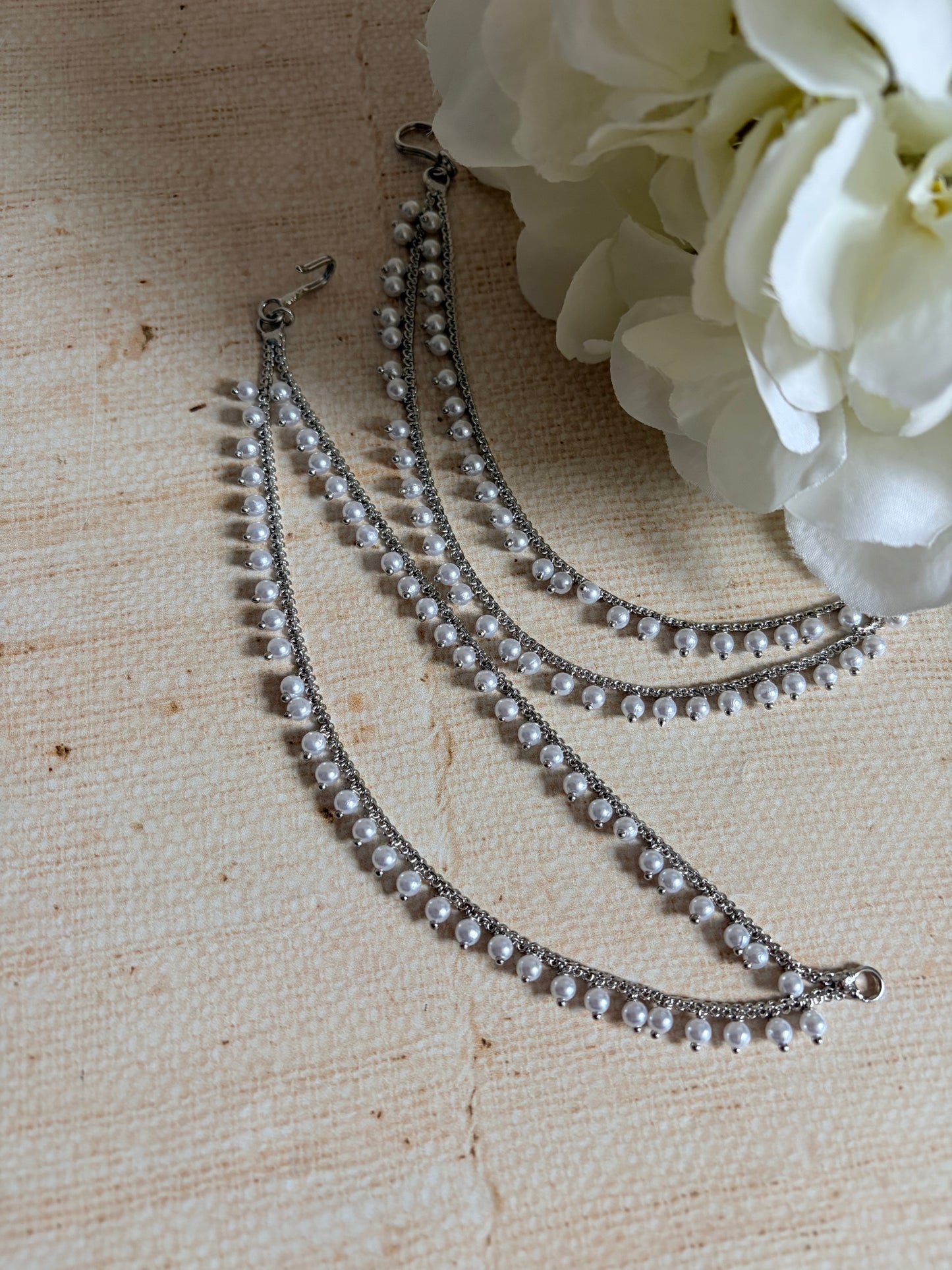 Silver Pearl Ear Chains/Kaan Chain (ST1057)