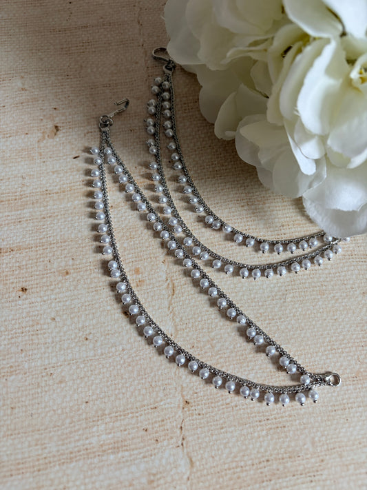 Silver Pearl Ear Chains/Kaan Chain (ST1057)