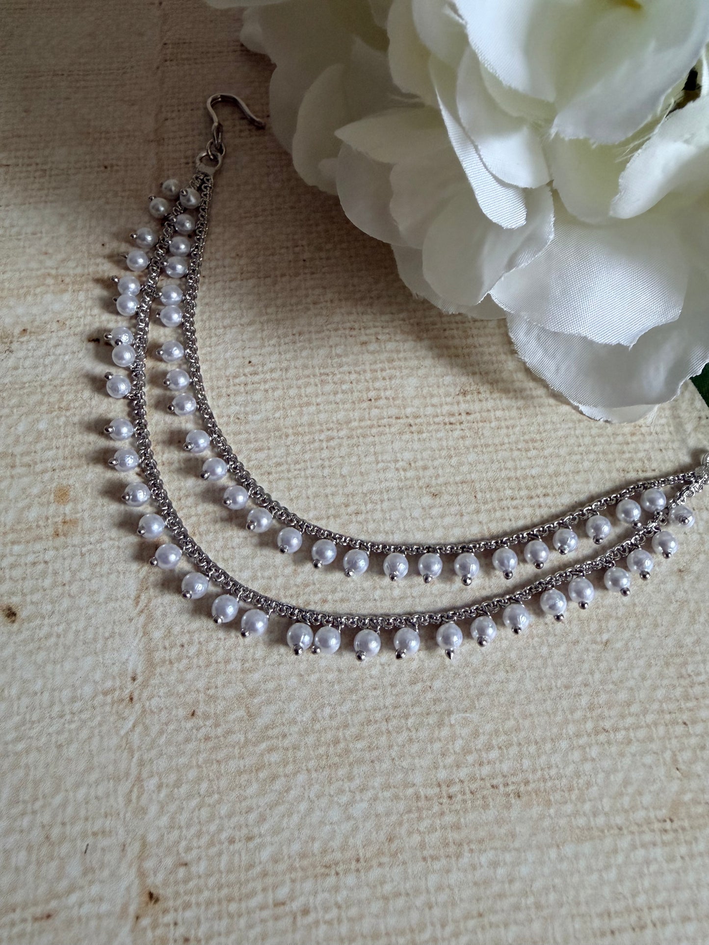 Silver Pearl Ear Chains/Kaan Chain (ST1057)