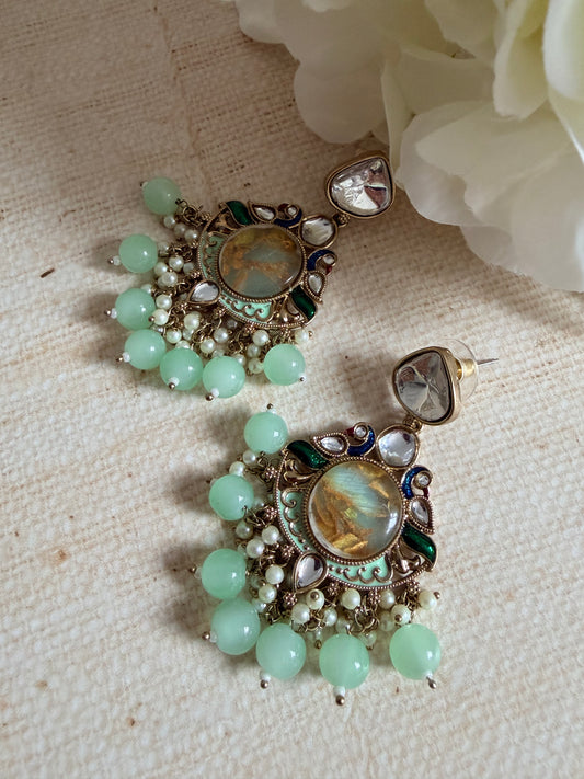 Kundan Earrings With Mehndi Plating (ST1058) (Green)