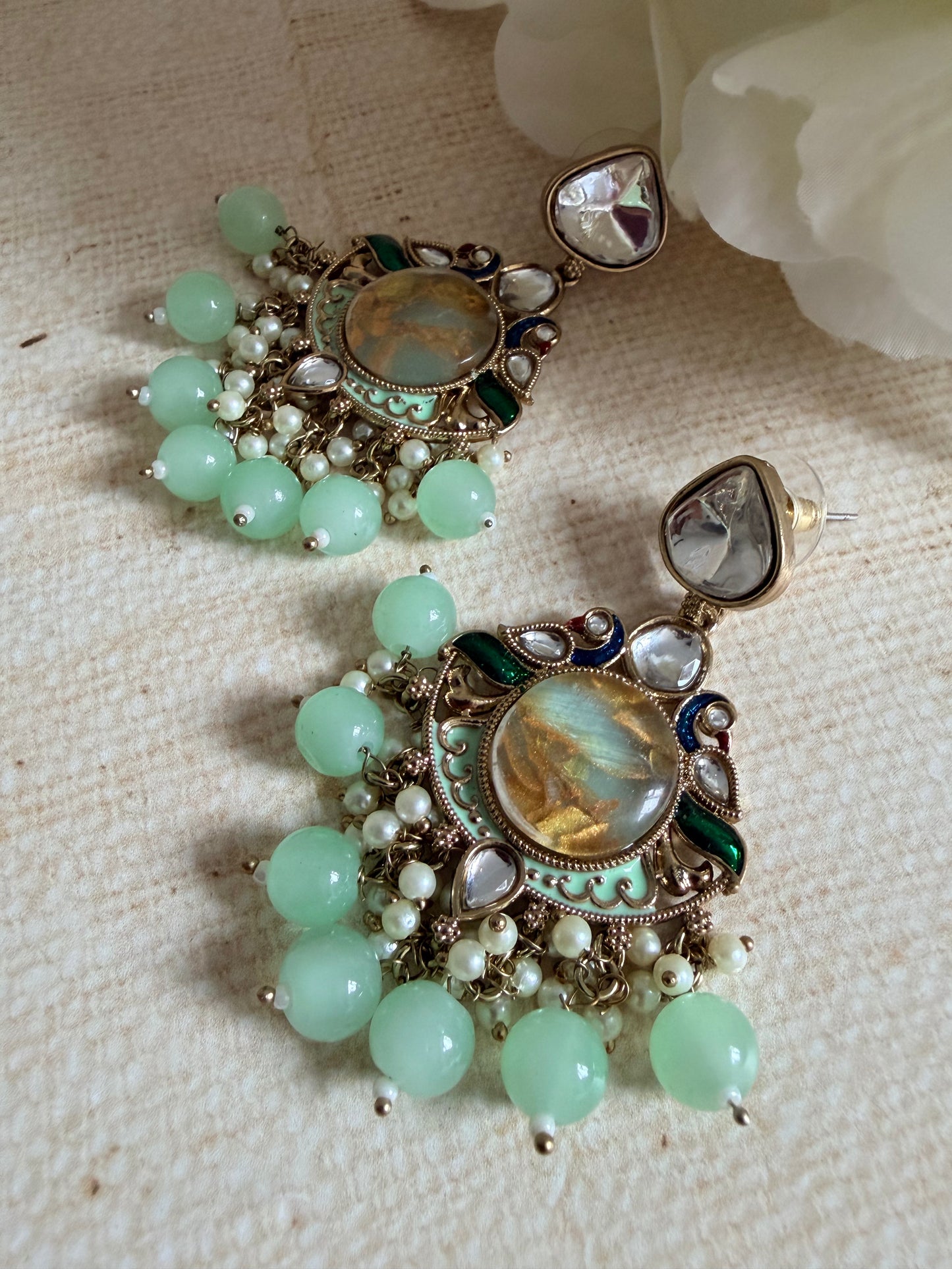 Kundan Earrings With Mehndi Plating (ST1058) (Green)