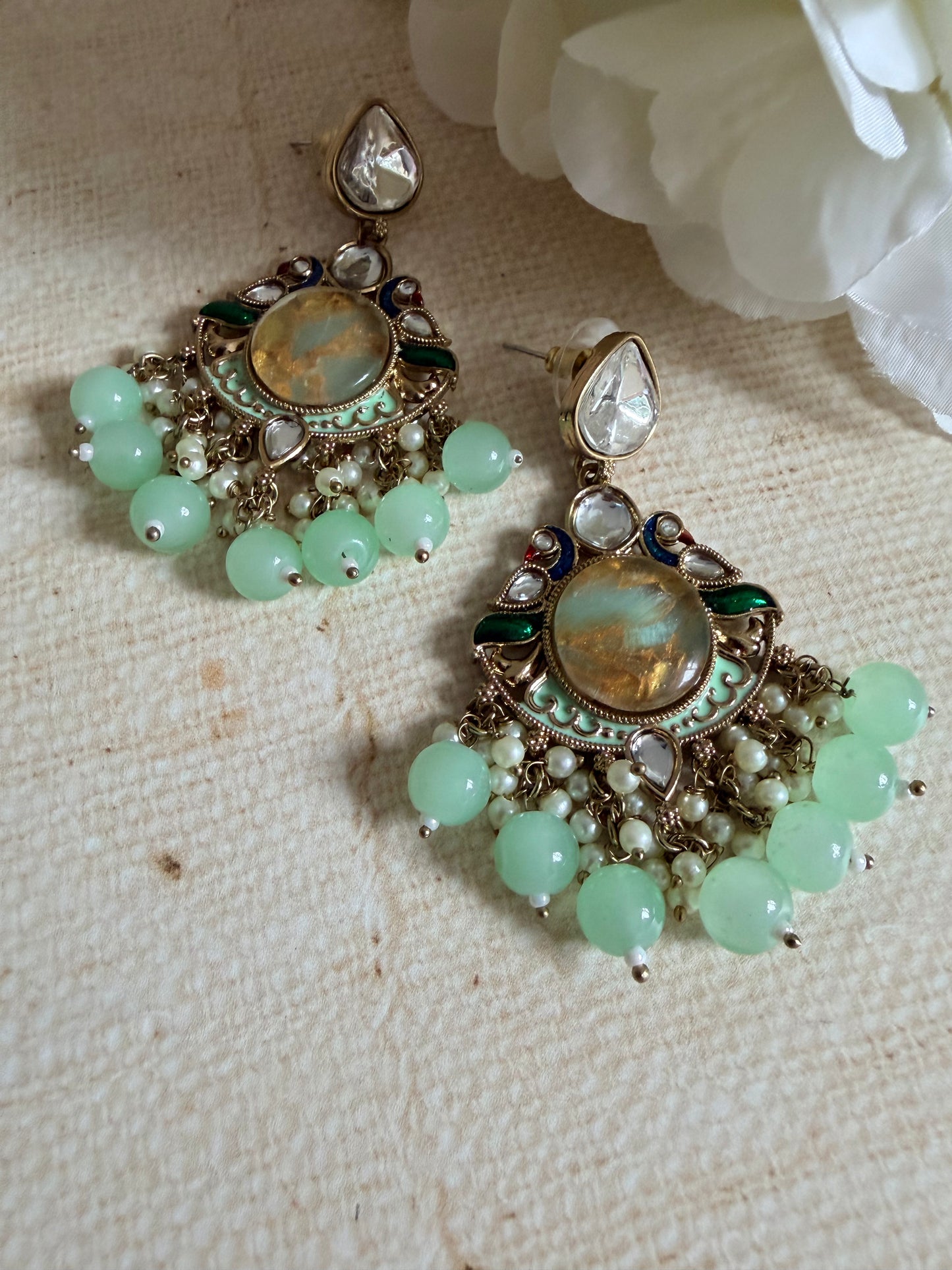 Kundan Earrings With Mehndi Plating (ST1058) (Green)