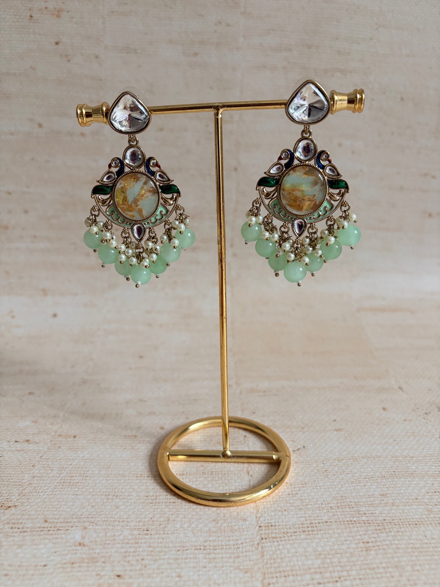 Kundan Earrings With Mehndi Plating (ST1058) (Green)