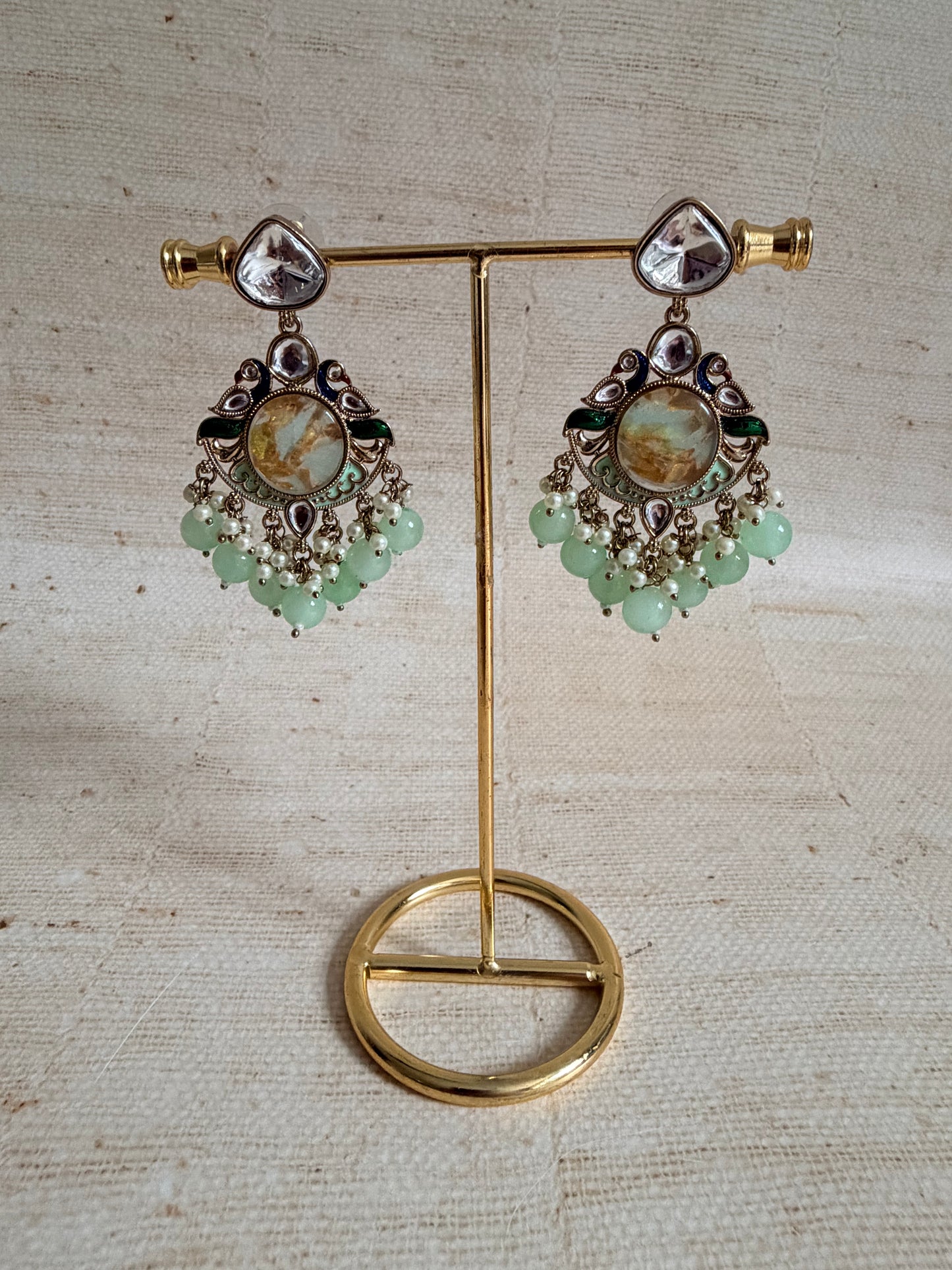 Kundan Earrings With Mehndi Plating (ST1058) (Green)