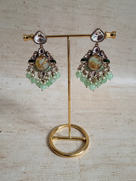 Kundan Earrings With Mehndi Plating (ST1058) (Green)