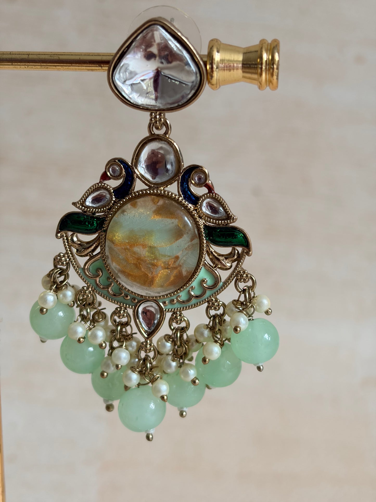 Kundan Earrings With Mehndi Plating (ST1058) (Green)