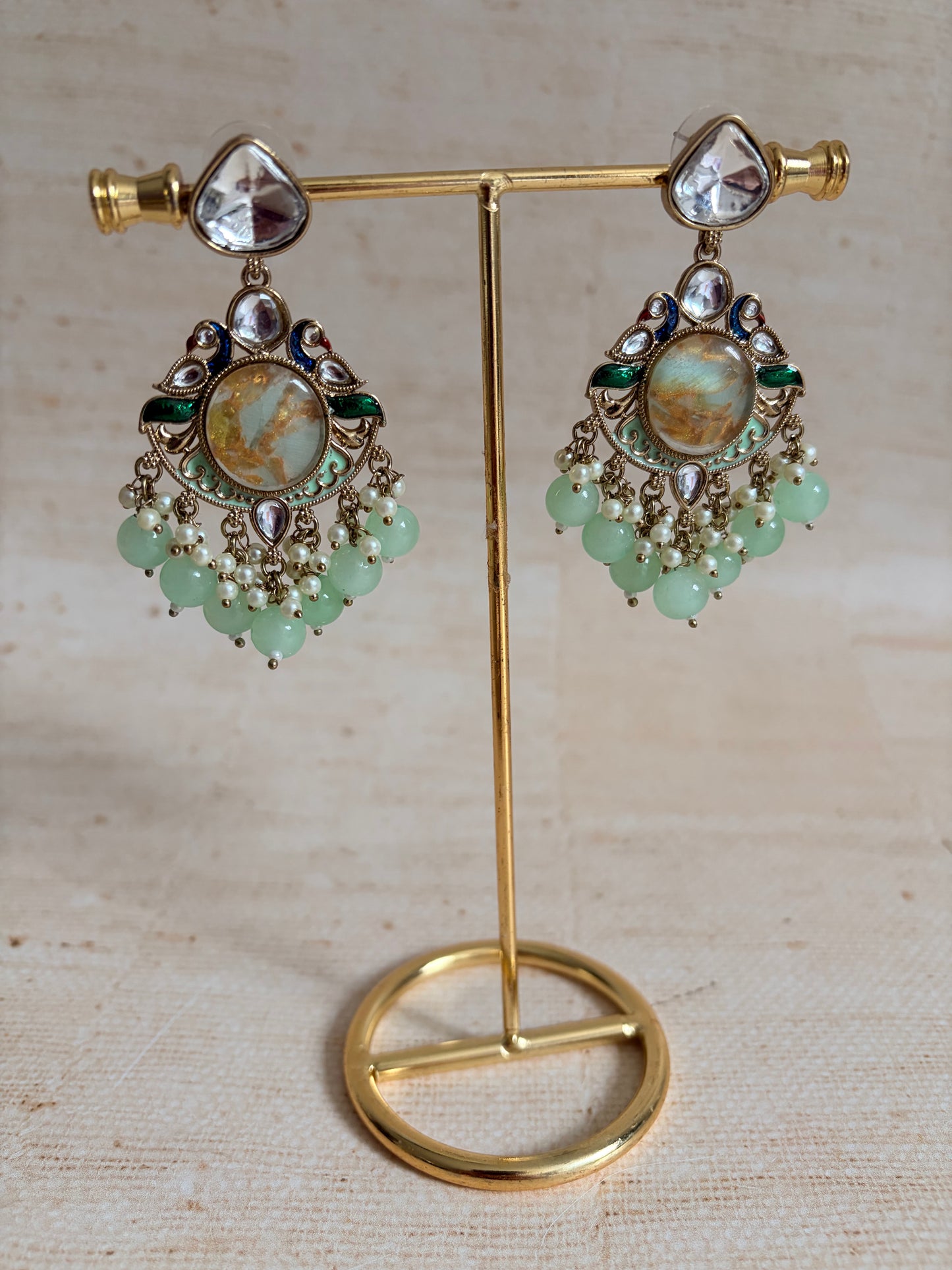 Kundan Earrings With Mehndi Plating (ST1058) (Green)