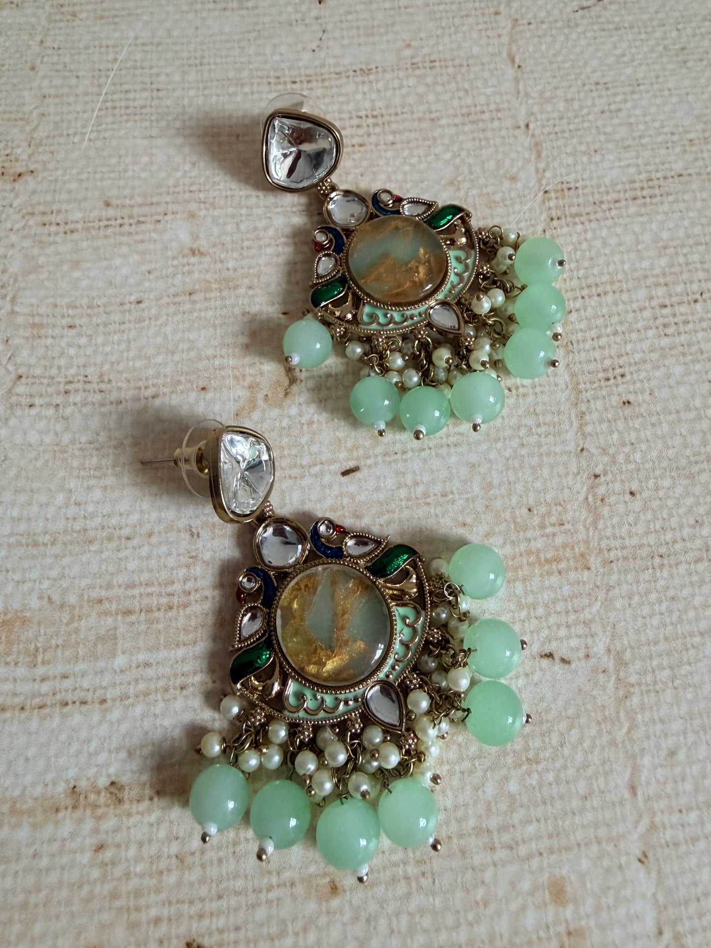 Kundan Earrings With Mehndi Plating (ST1058) (Green)