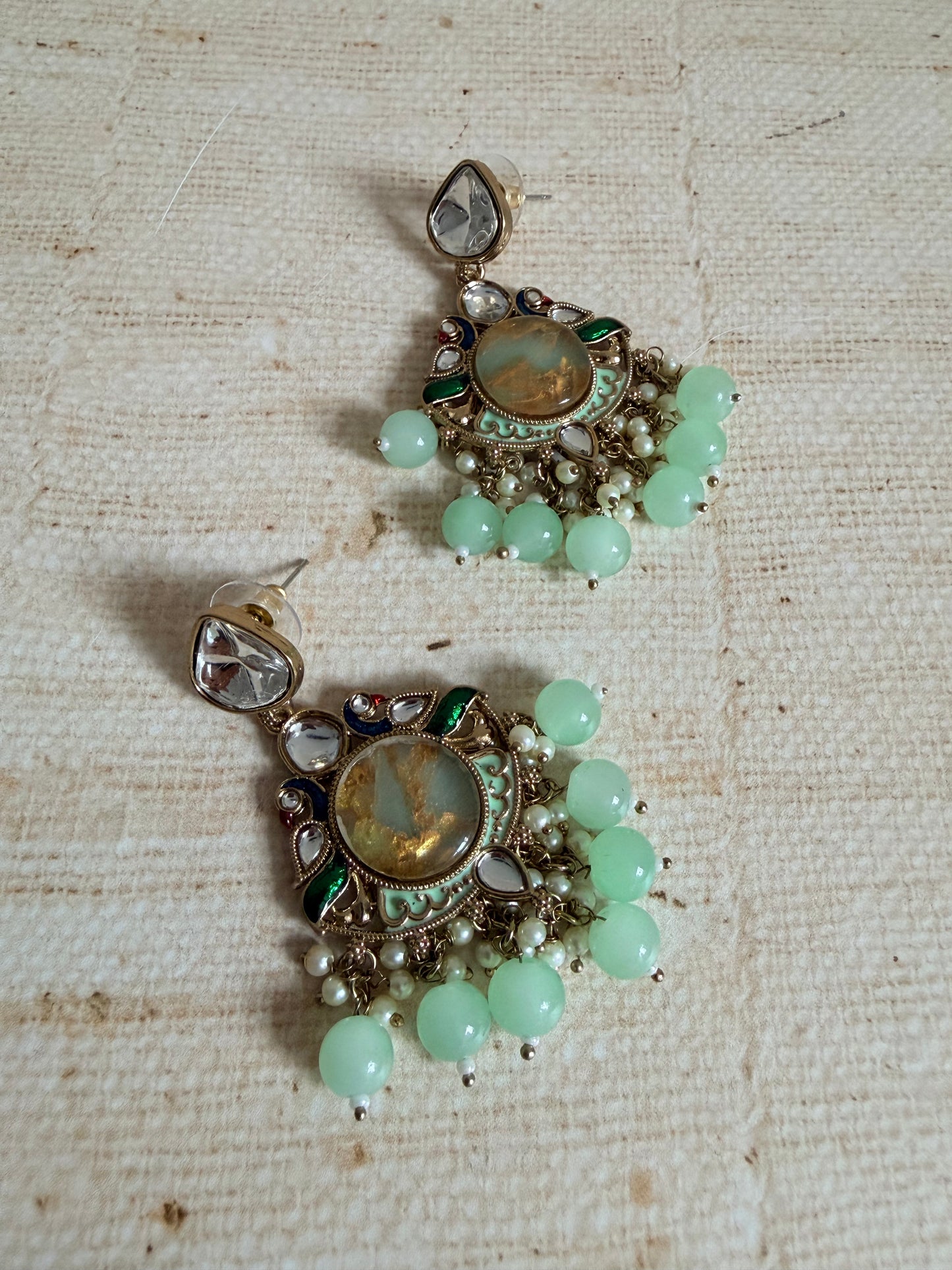 Kundan Earrings With Mehndi Plating (ST1058) (Green)
