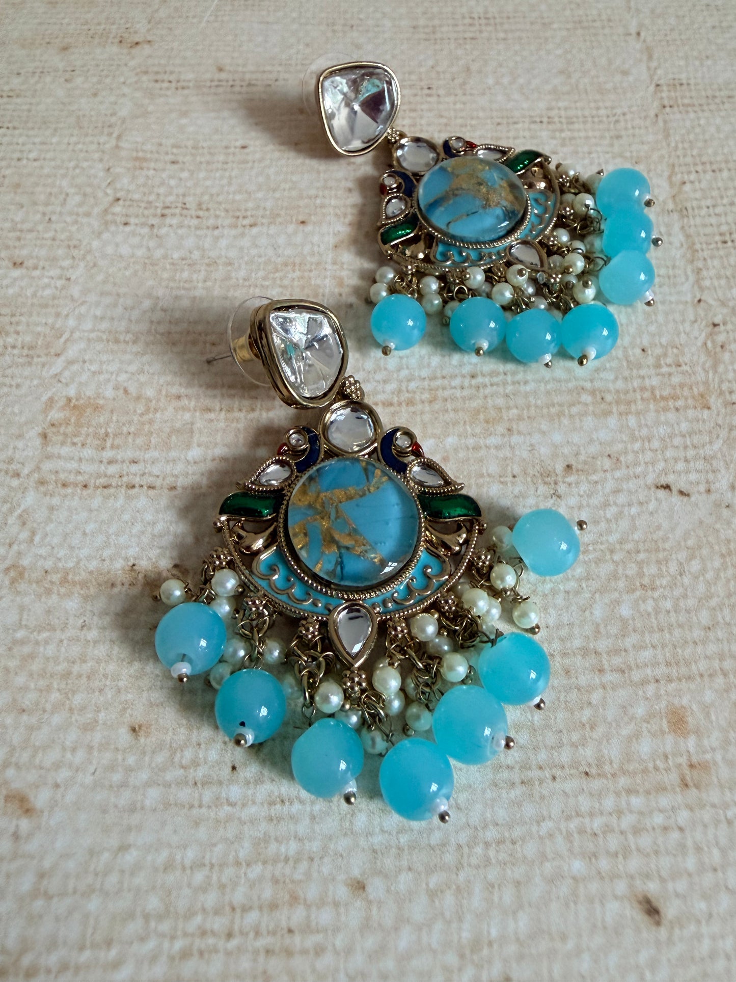Kundan Earrings With Mehndi Plating (ST1058) (Blue)
