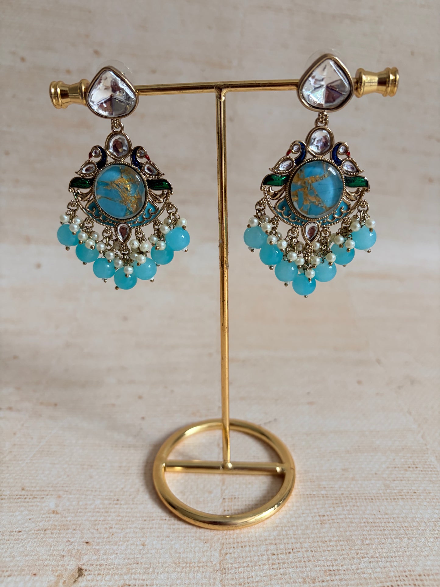 Kundan Earrings With Mehndi Plating (ST1058) (Blue)