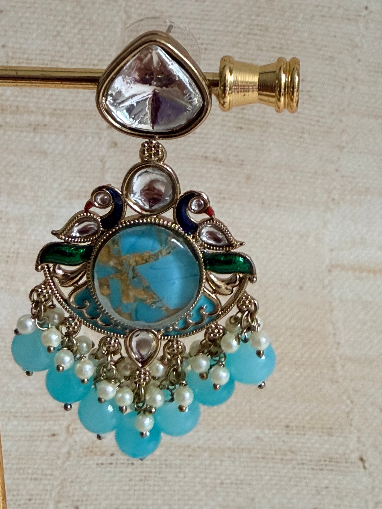 Kundan Earrings With Mehndi Plating (ST1058) (Blue)