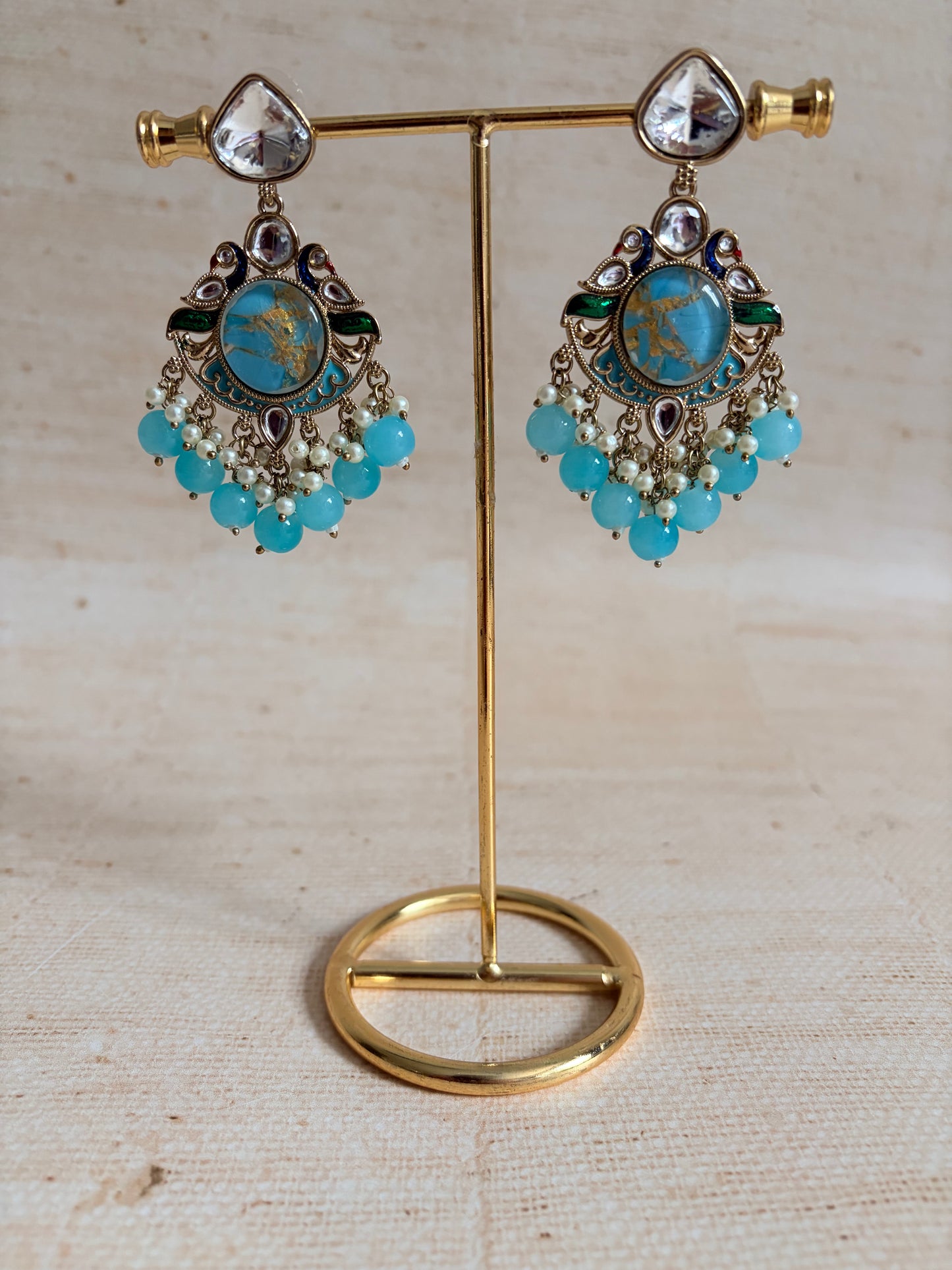 Kundan Earrings With Mehndi Plating (ST1058) (Blue)