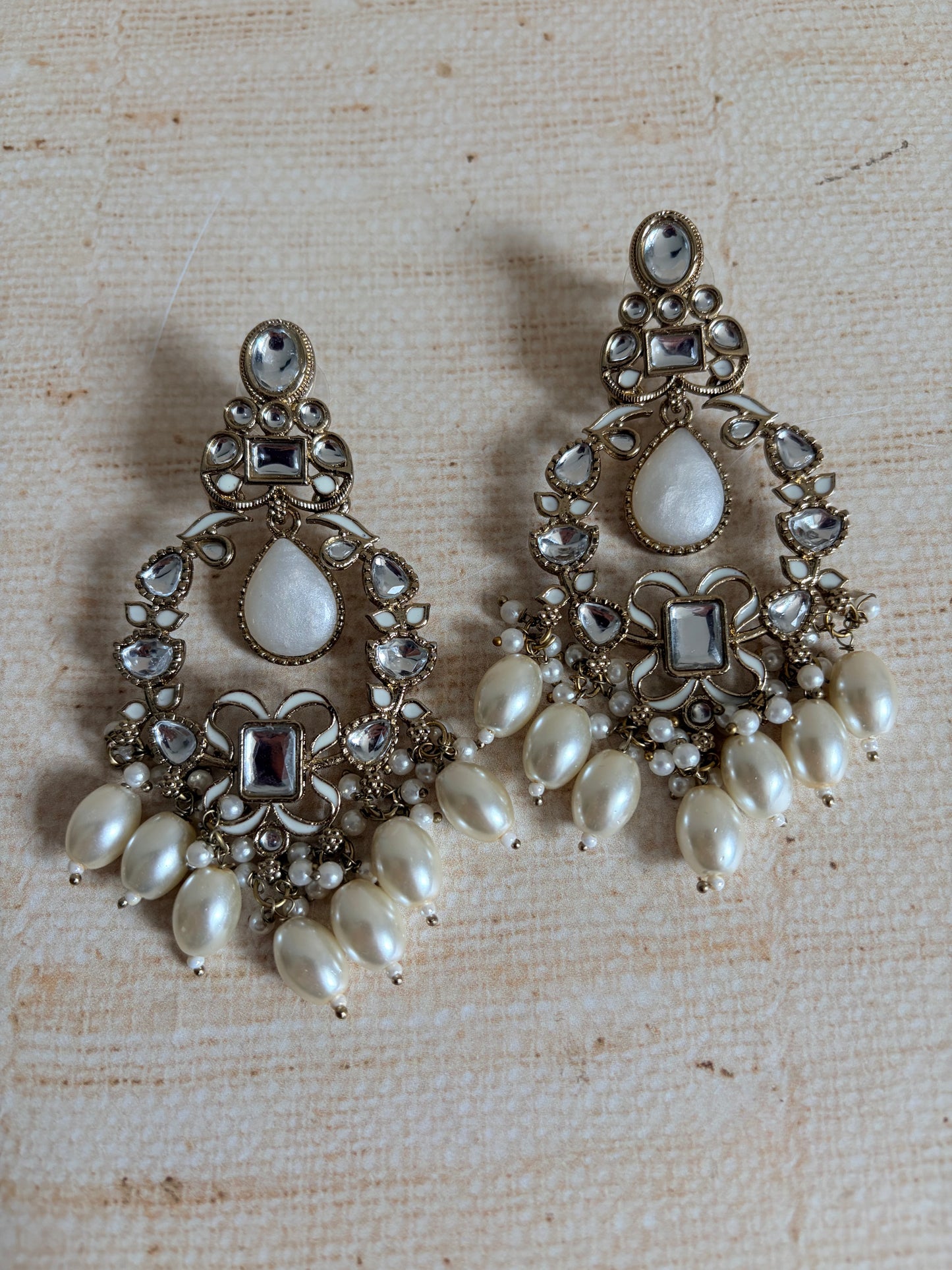 Anaya Kundan Pearl Antique Earrings (ST1059) (White)