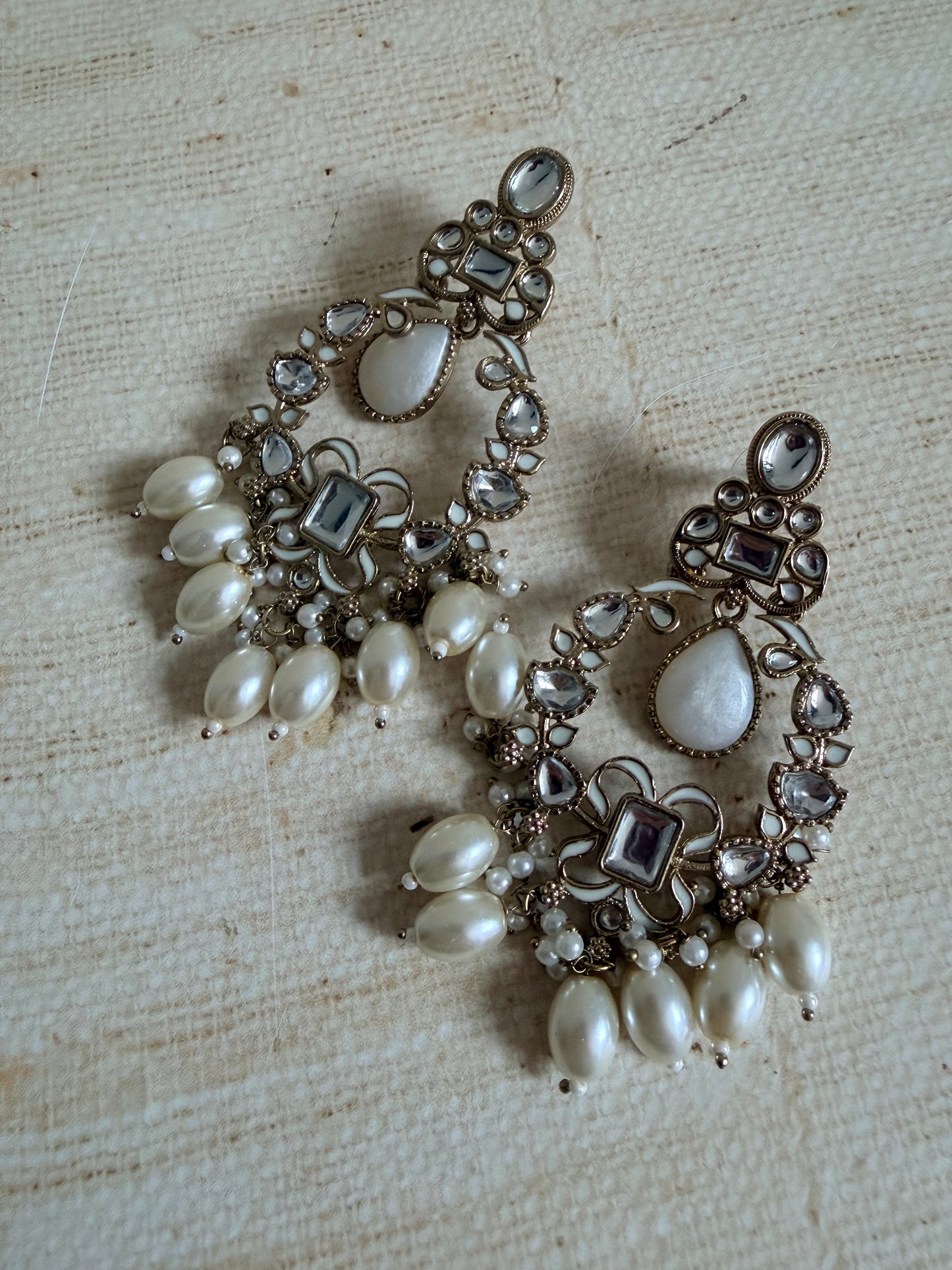 Anaya Kundan Pearl Antique Earrings (ST1059) (White)