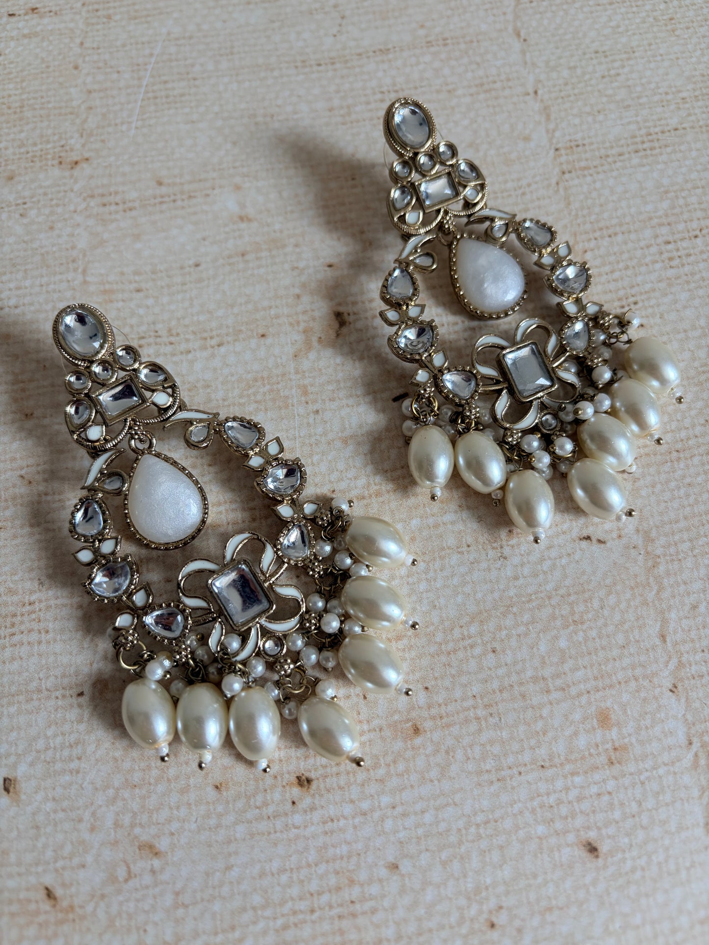 Anaya Kundan Pearl Antique Earrings (ST1059) (White)