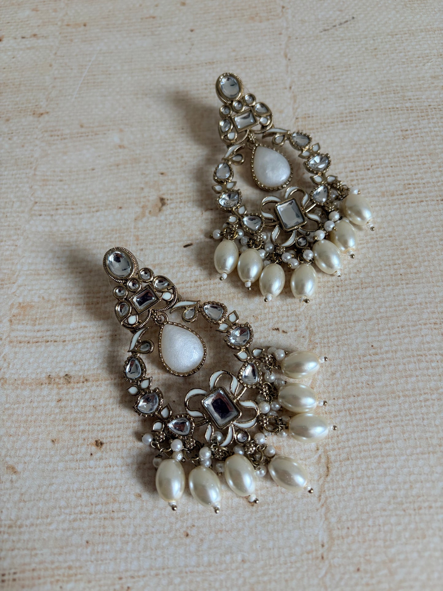 Anaya Kundan Pearl Antique Earrings (ST1059) (White)