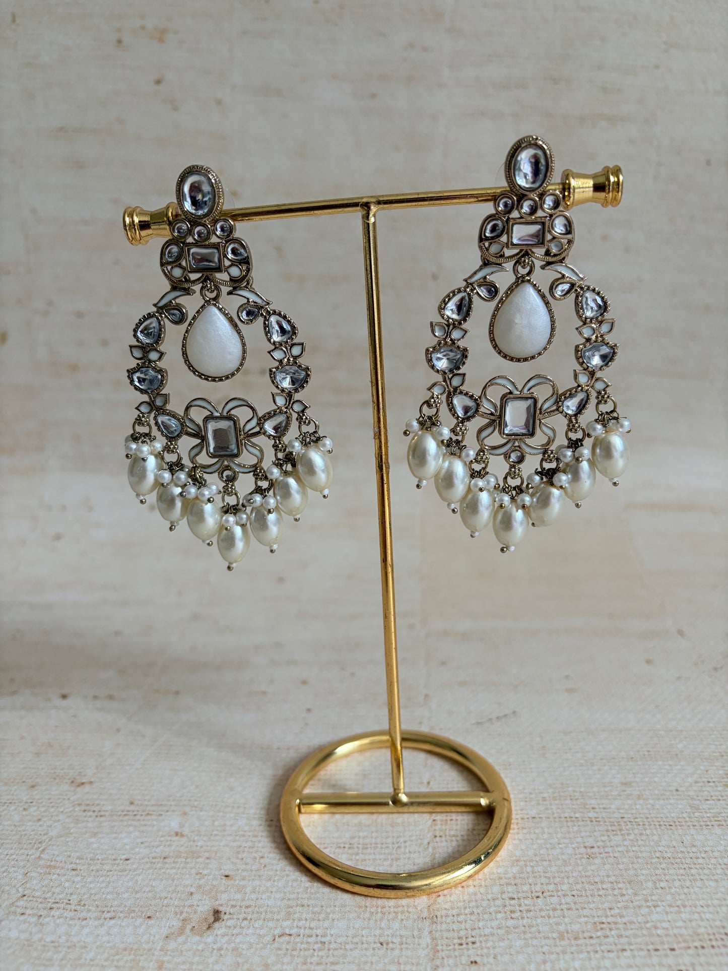 Anaya Kundan Pearl Antique Earrings (ST1059) (White)