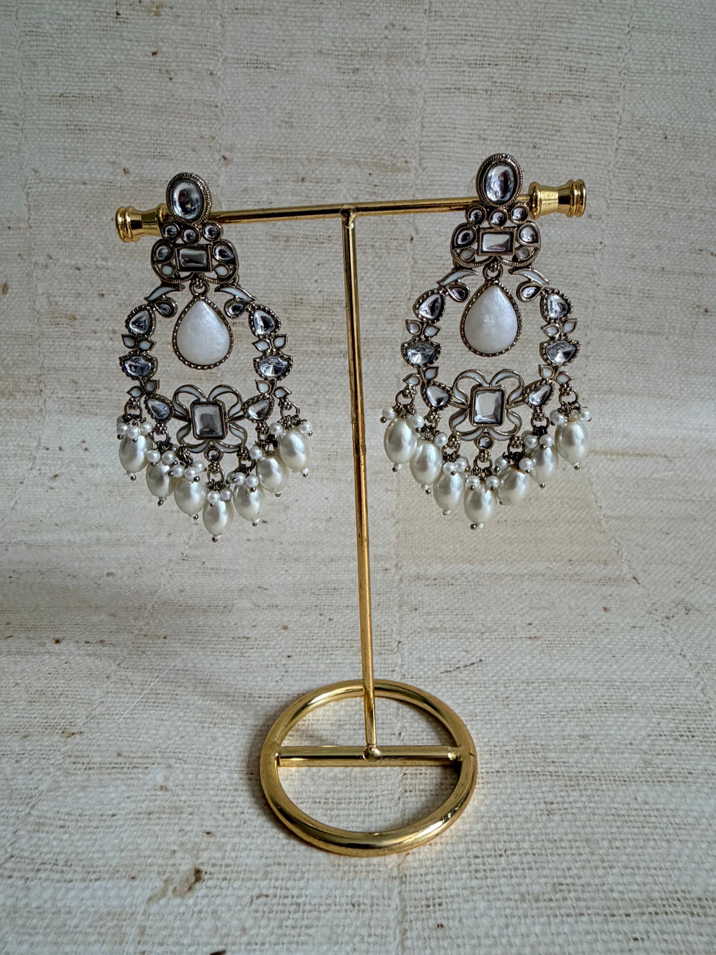Anaya Kundan Pearl Antique Earrings (ST1059) (White)