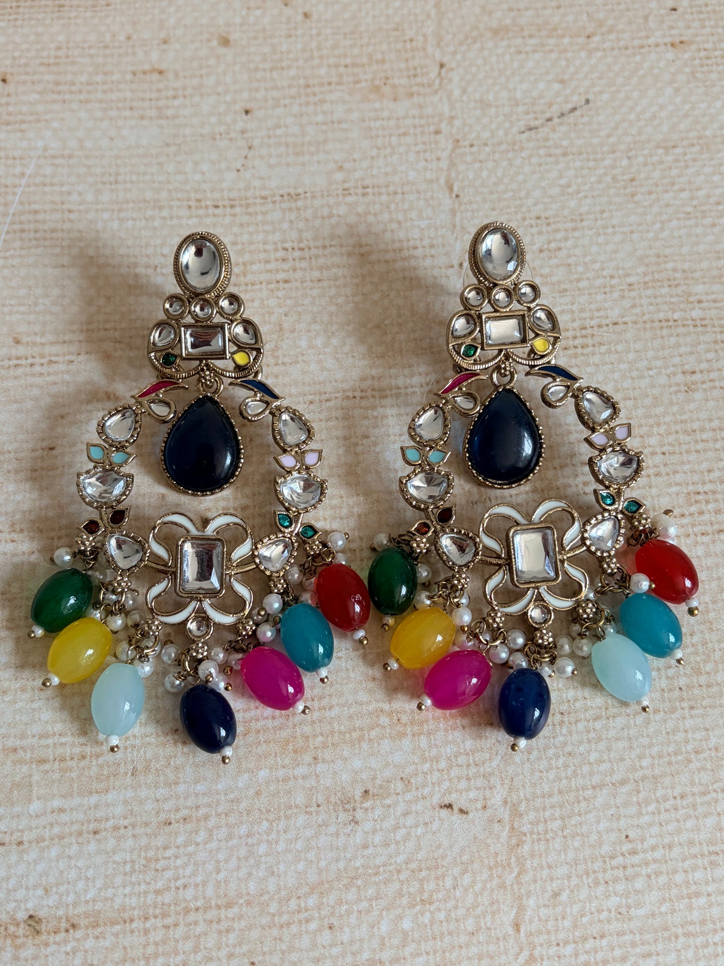 Anaya Kundan Pearl Antique Earrings (ST1059) (Multicoloured)