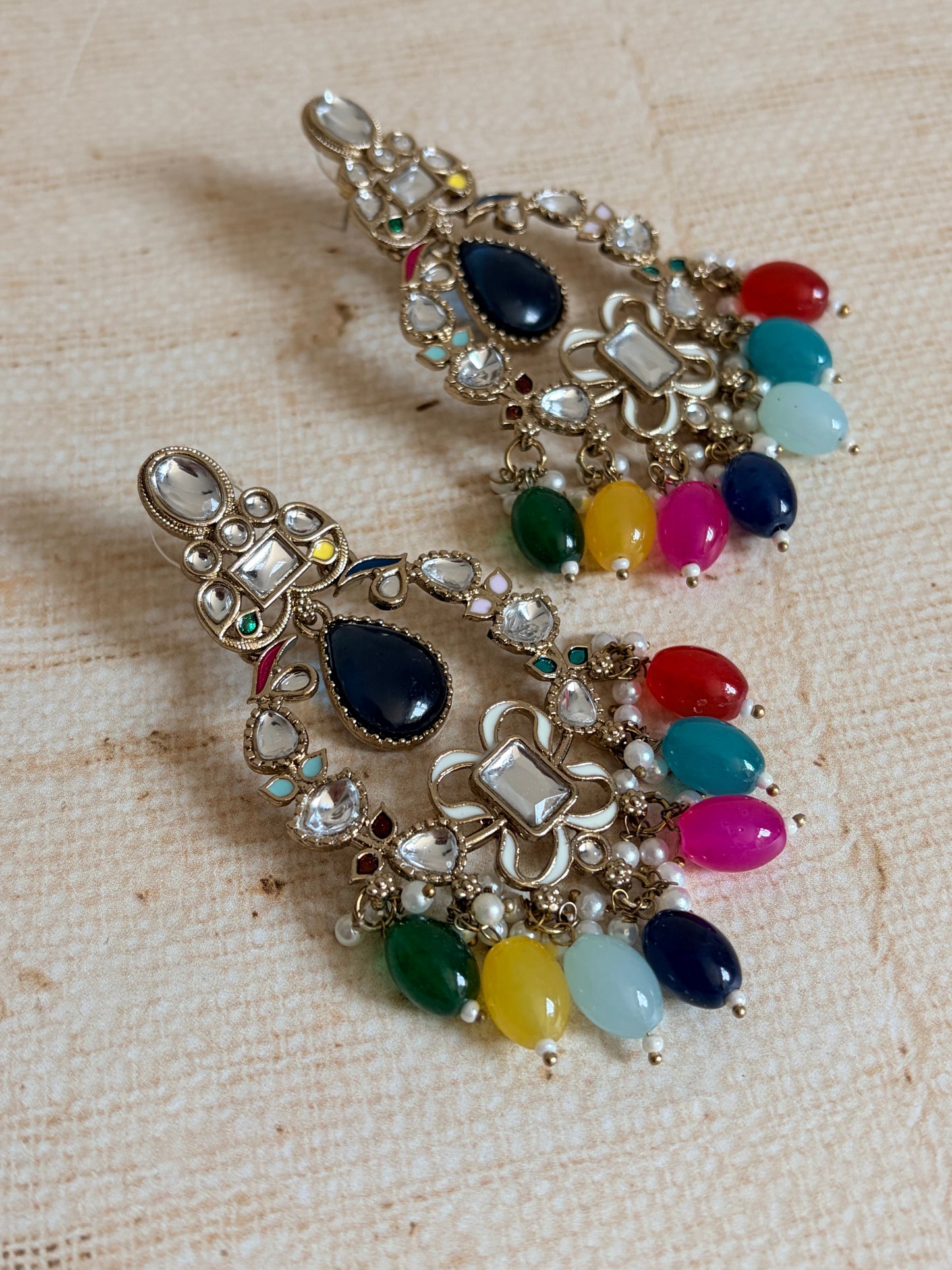 Anaya Kundan Pearl Antique Earrings (ST1059) (Multicoloured)