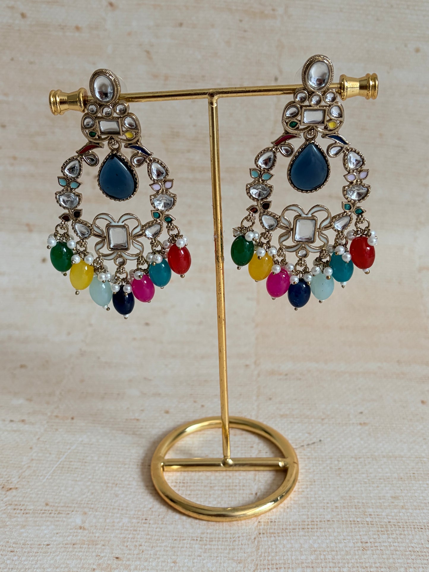 Anaya Kundan Pearl Antique Earrings (ST1059) (Multicoloured)