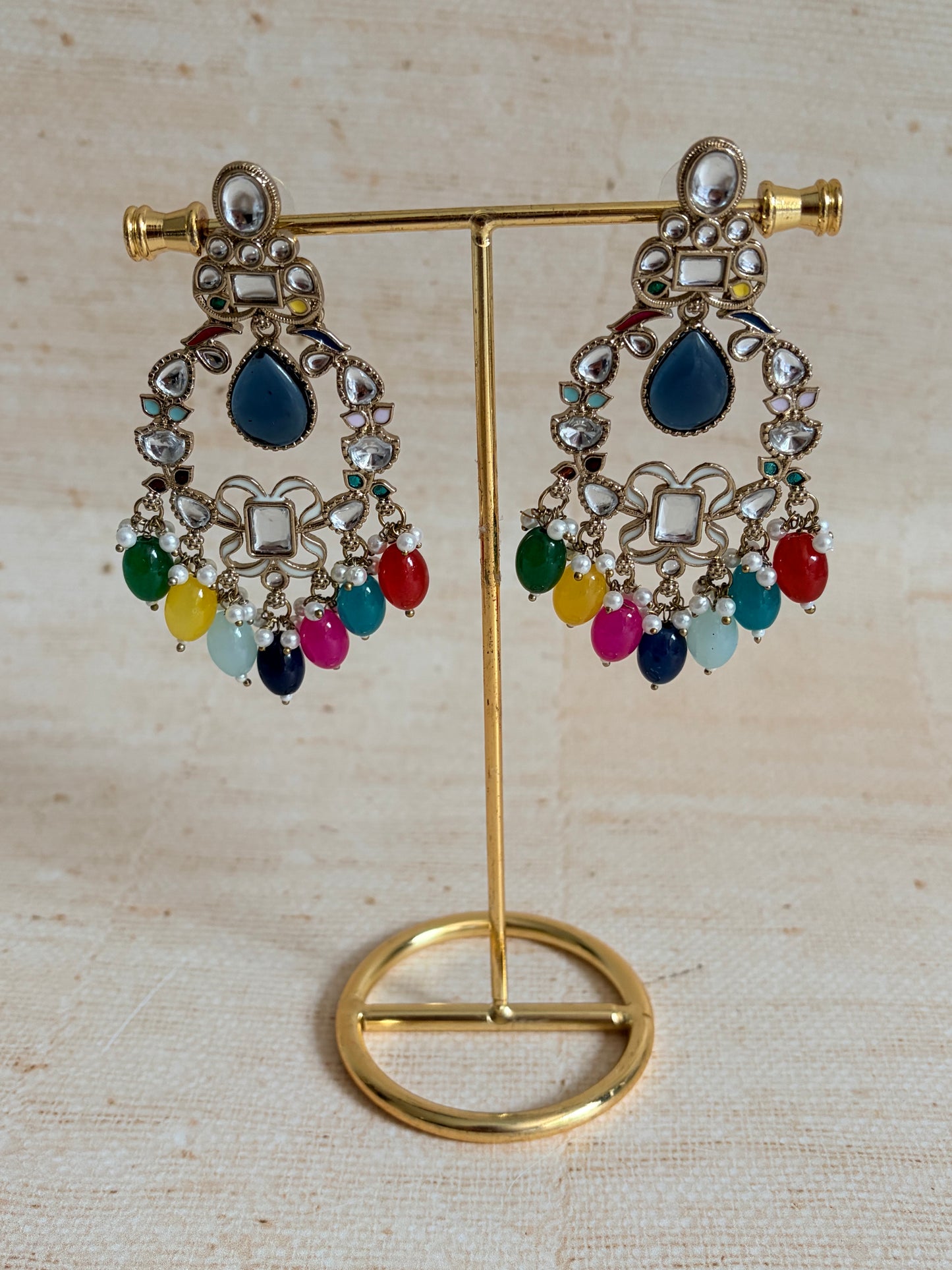 Anaya Kundan Pearl Antique Earrings (ST1059) (Multicoloured)