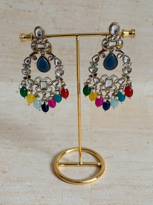 Anaya Kundan Pearl Antique Earrings (ST1059) (Multicoloured)