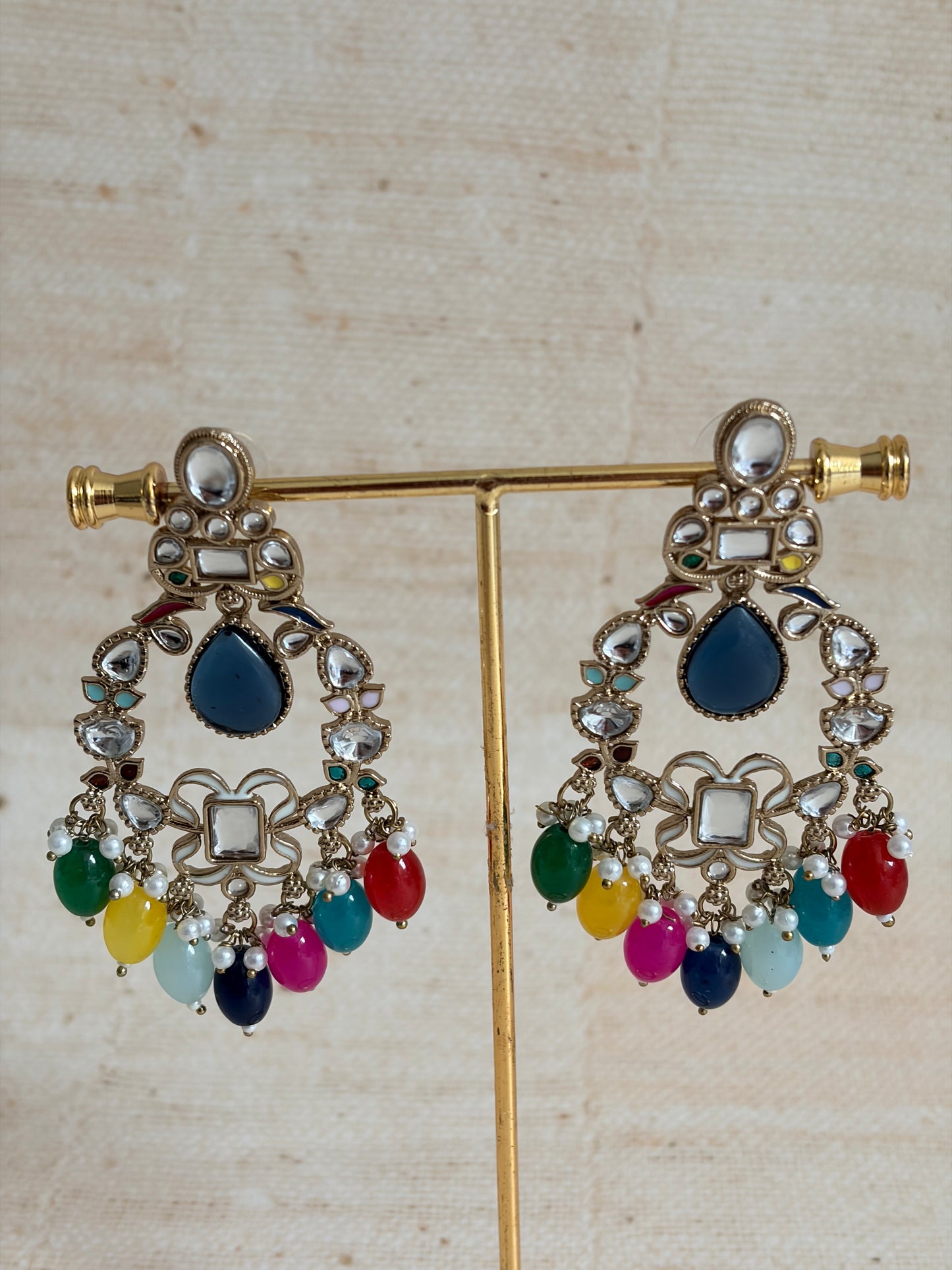 Anaya Kundan Pearl Antique Earrings (ST1059) (Multicoloured)