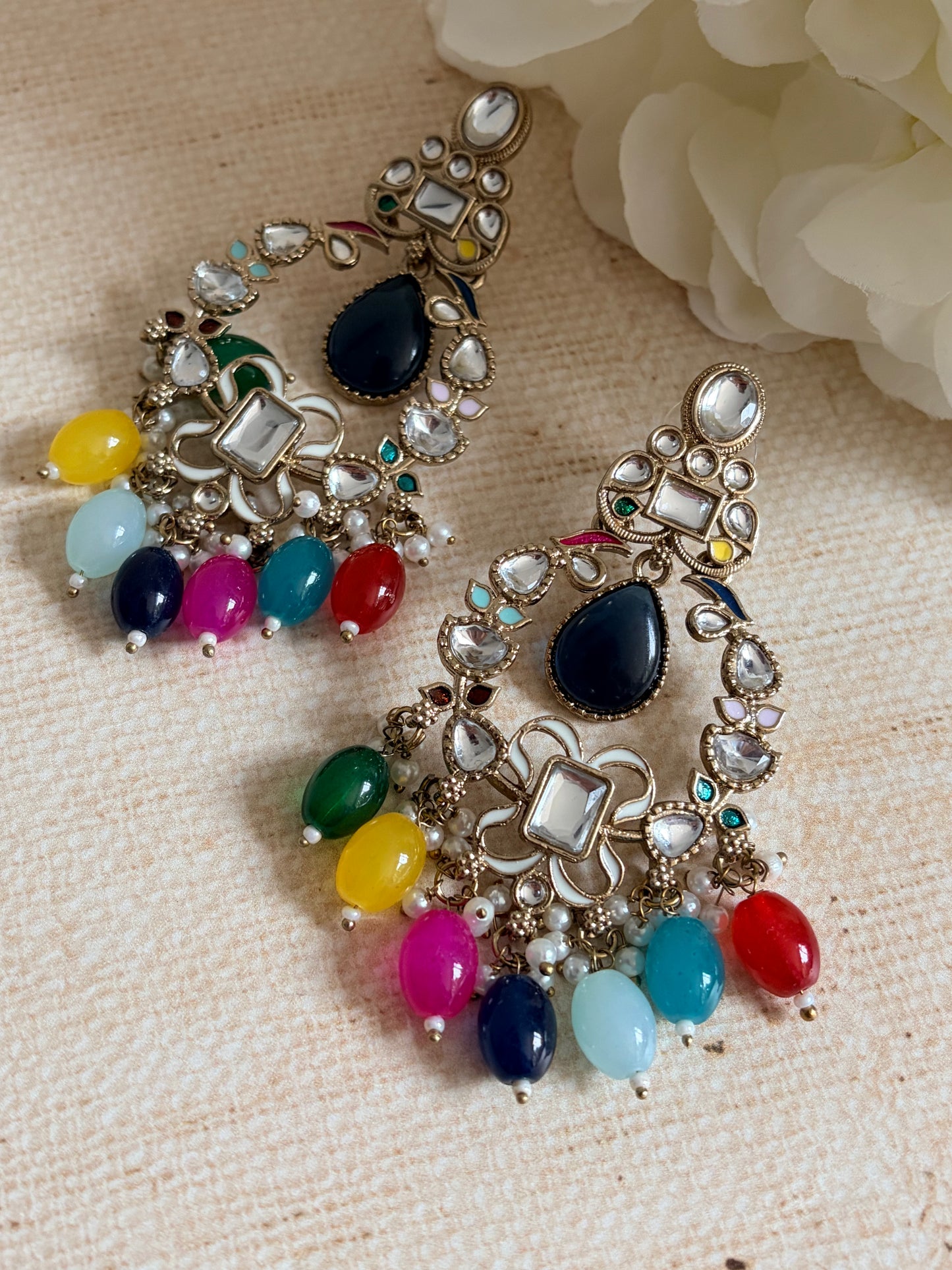 Anaya Kundan Pearl Antique Earrings (ST1059) (Multicoloured)