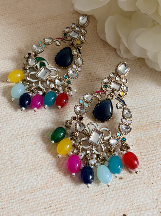 Anaya Kundan Pearl Antique Earrings (ST1059) (Multicoloured)