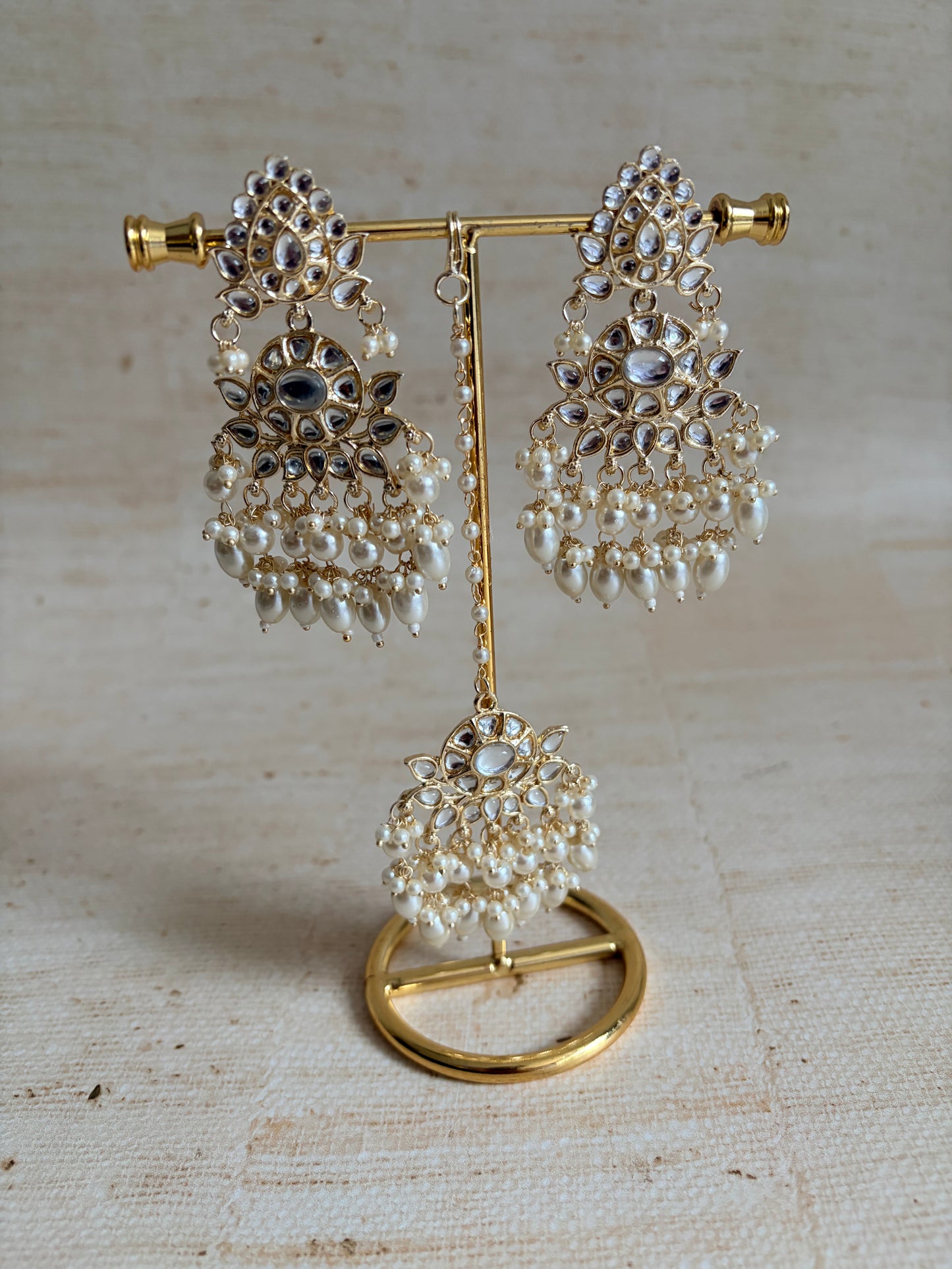 Riva White Gold Plated Kundan Earrings And Tikka Set (ST1061)