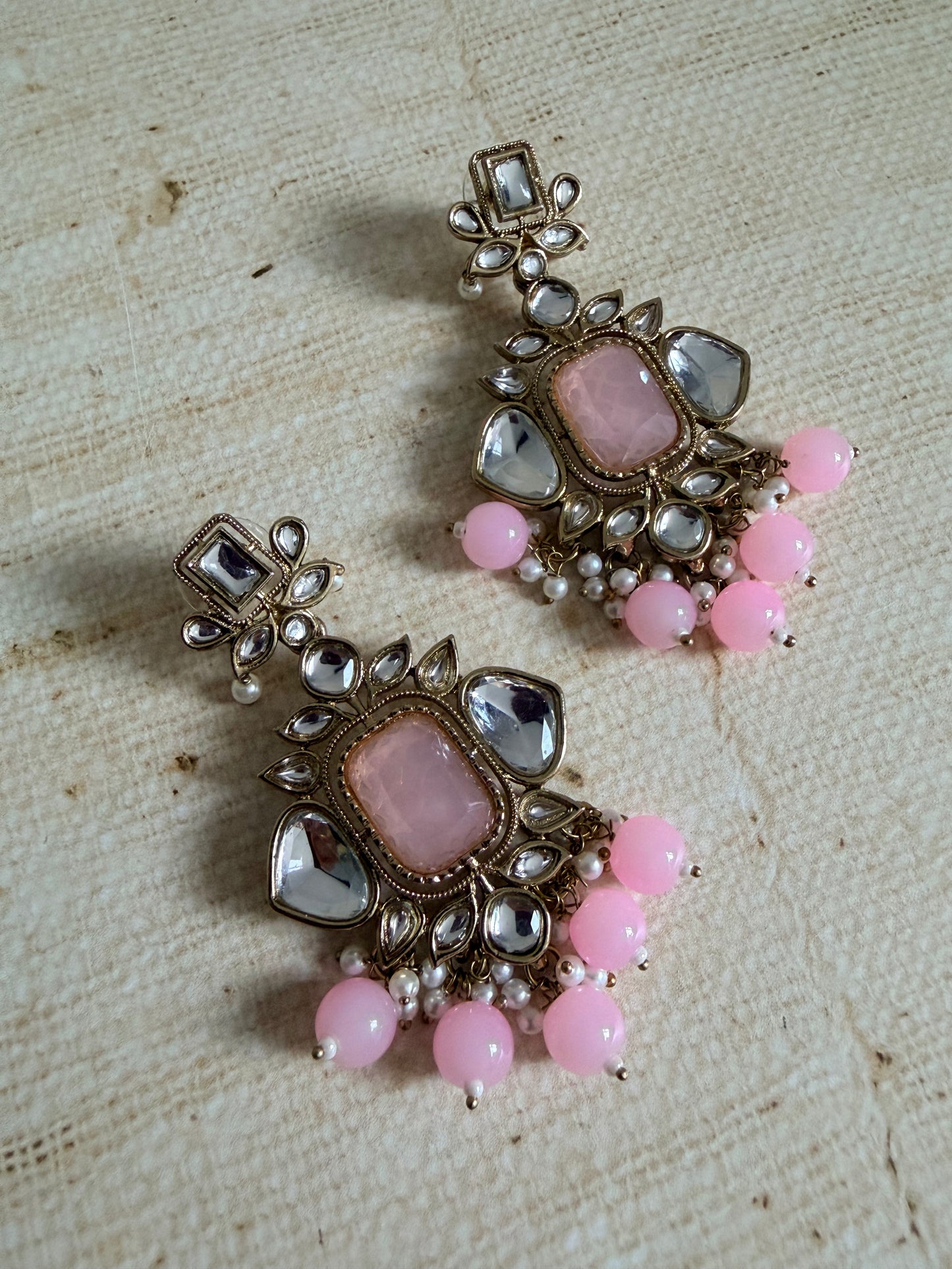 Sia Pink Kundan Pearl Earrings (ST1062)