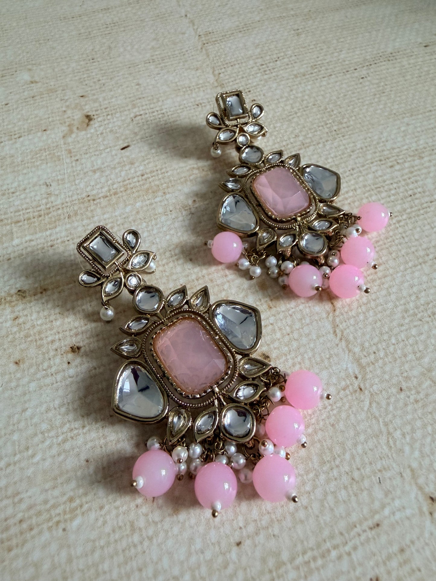 Sia Pink Kundan Pearl Earrings (ST1062)