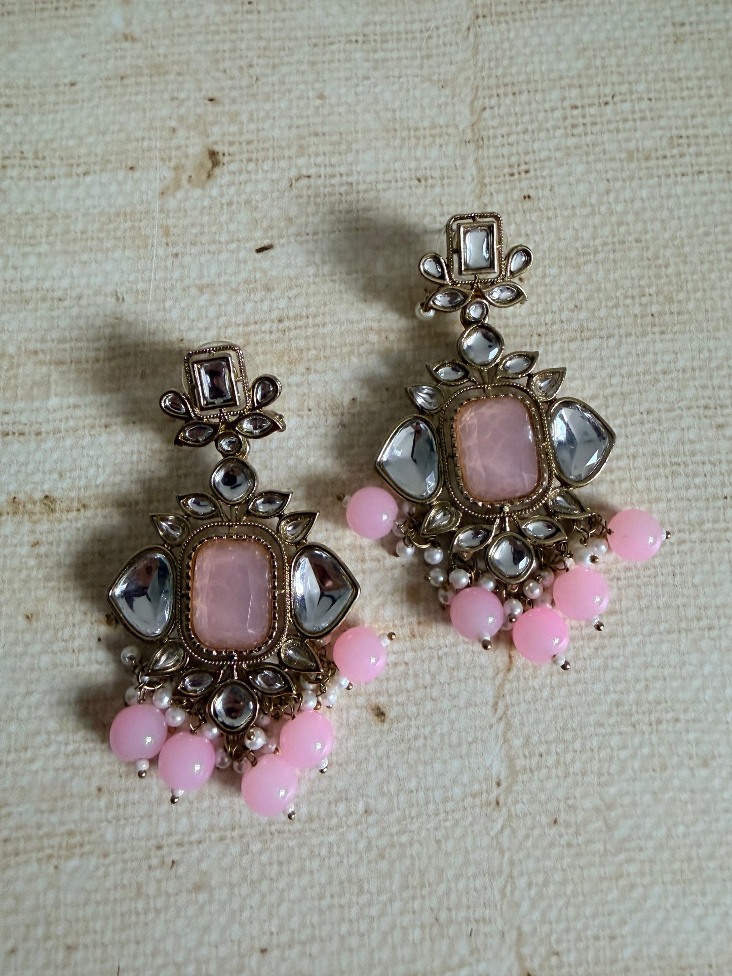 Sia Pink Kundan Pearl Earrings (ST1062)
