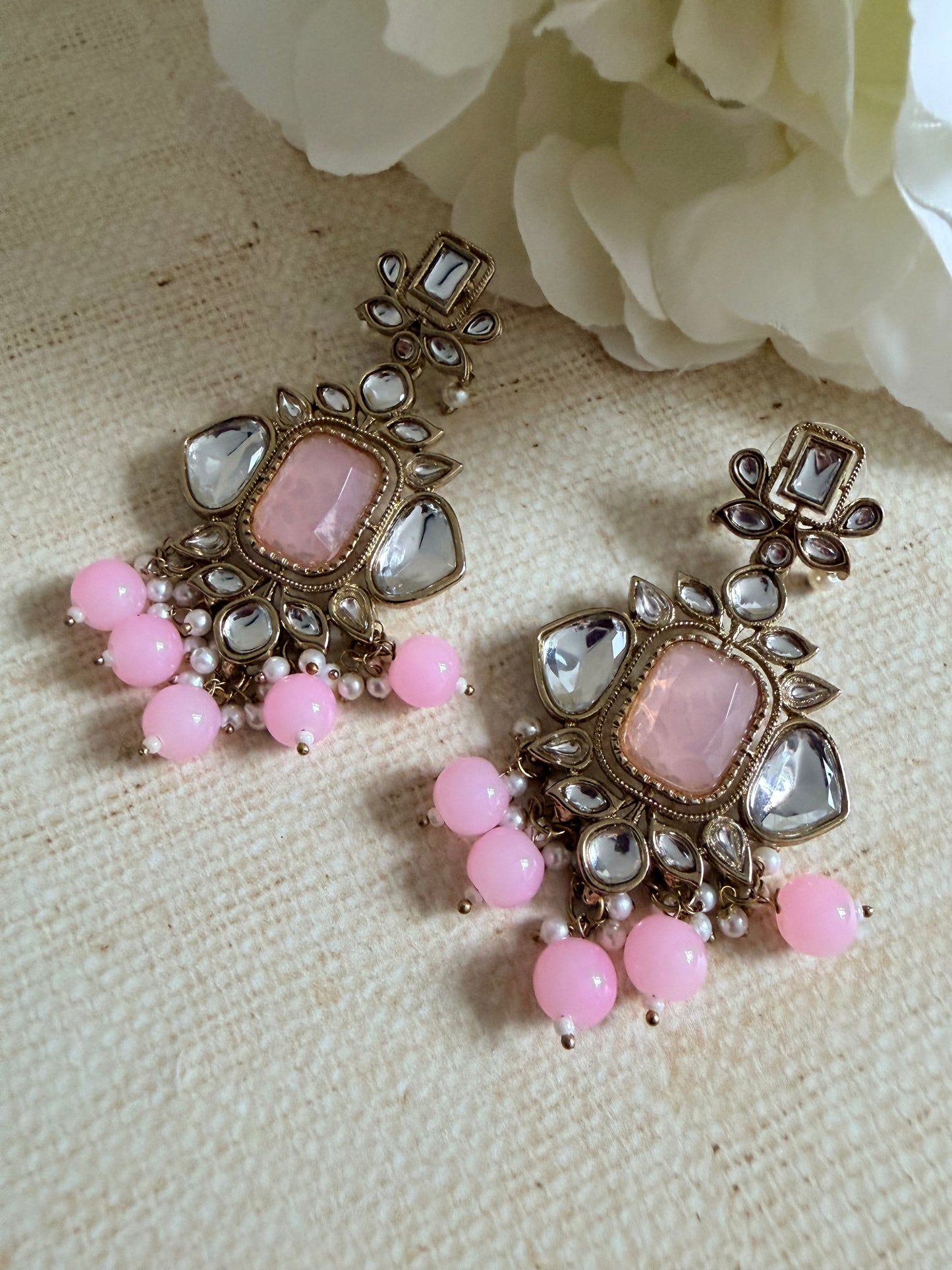 Sia Pink Kundan Pearl Earrings (ST1062)