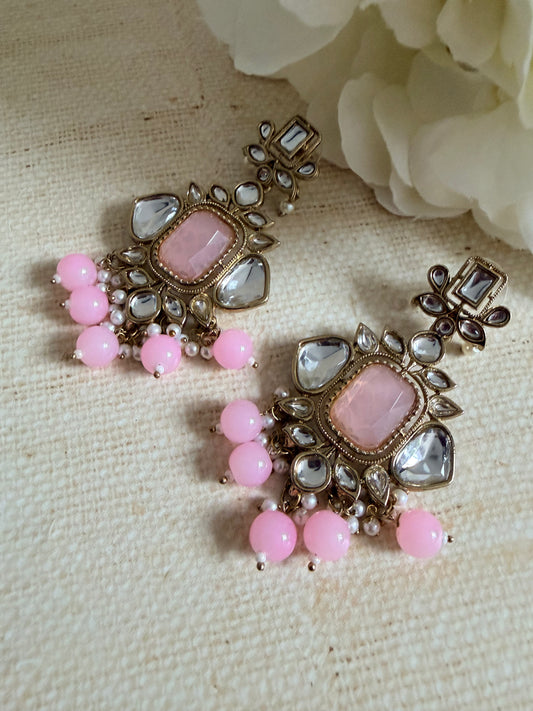 Sia Pink Kundan Pearl Earrings (ST1062)