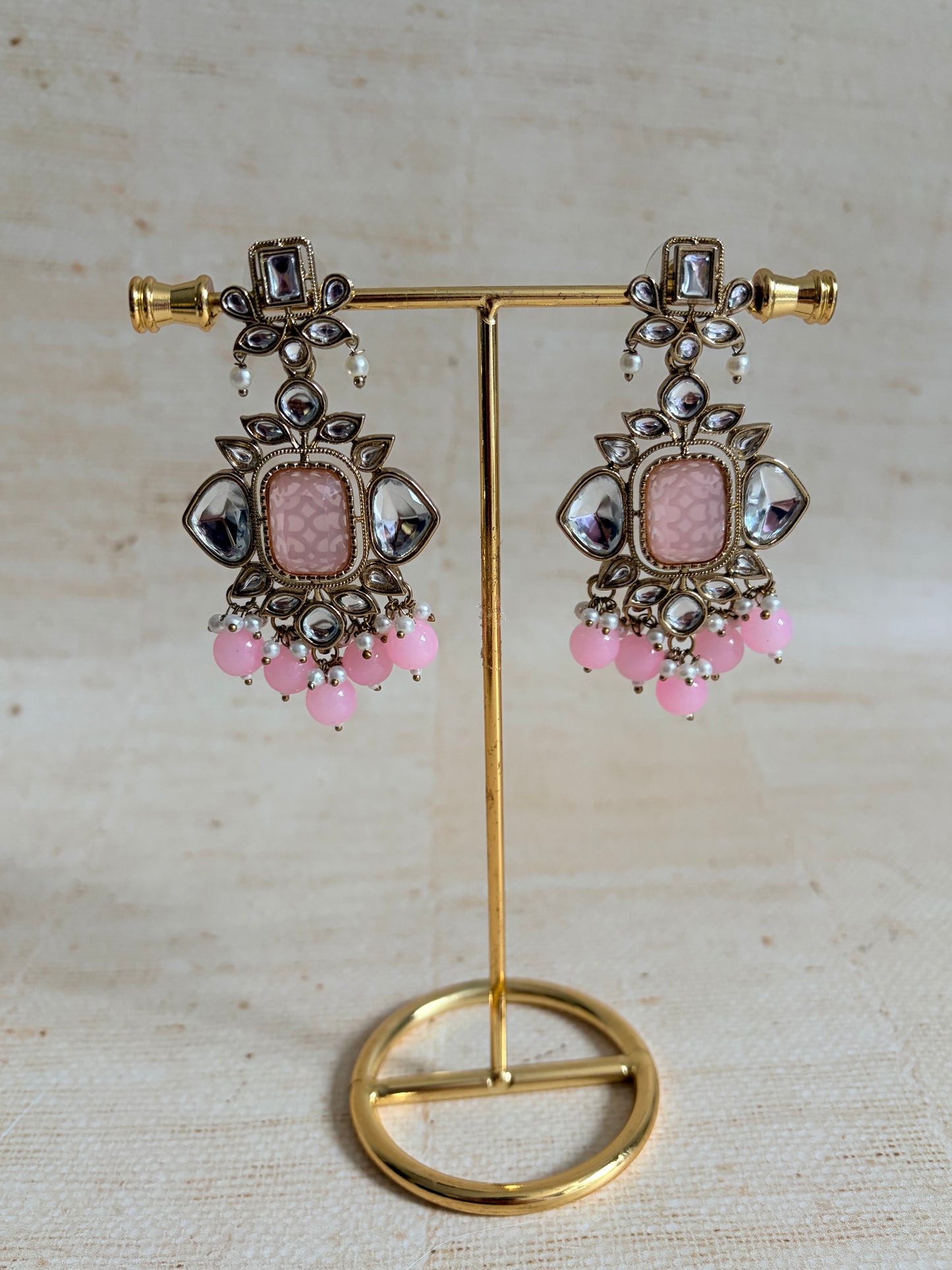 Sia Pink Kundan Pearl Earrings (ST1062)