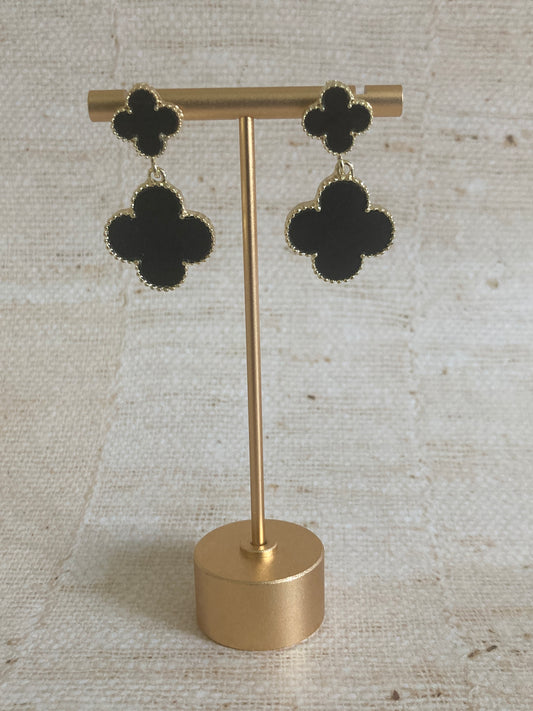 Black Four Leaf Clover Drop Earrings (ST425)