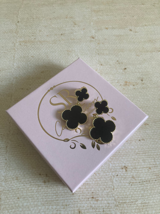 Black Four Leaf Clover Drop Earrings (ST425)