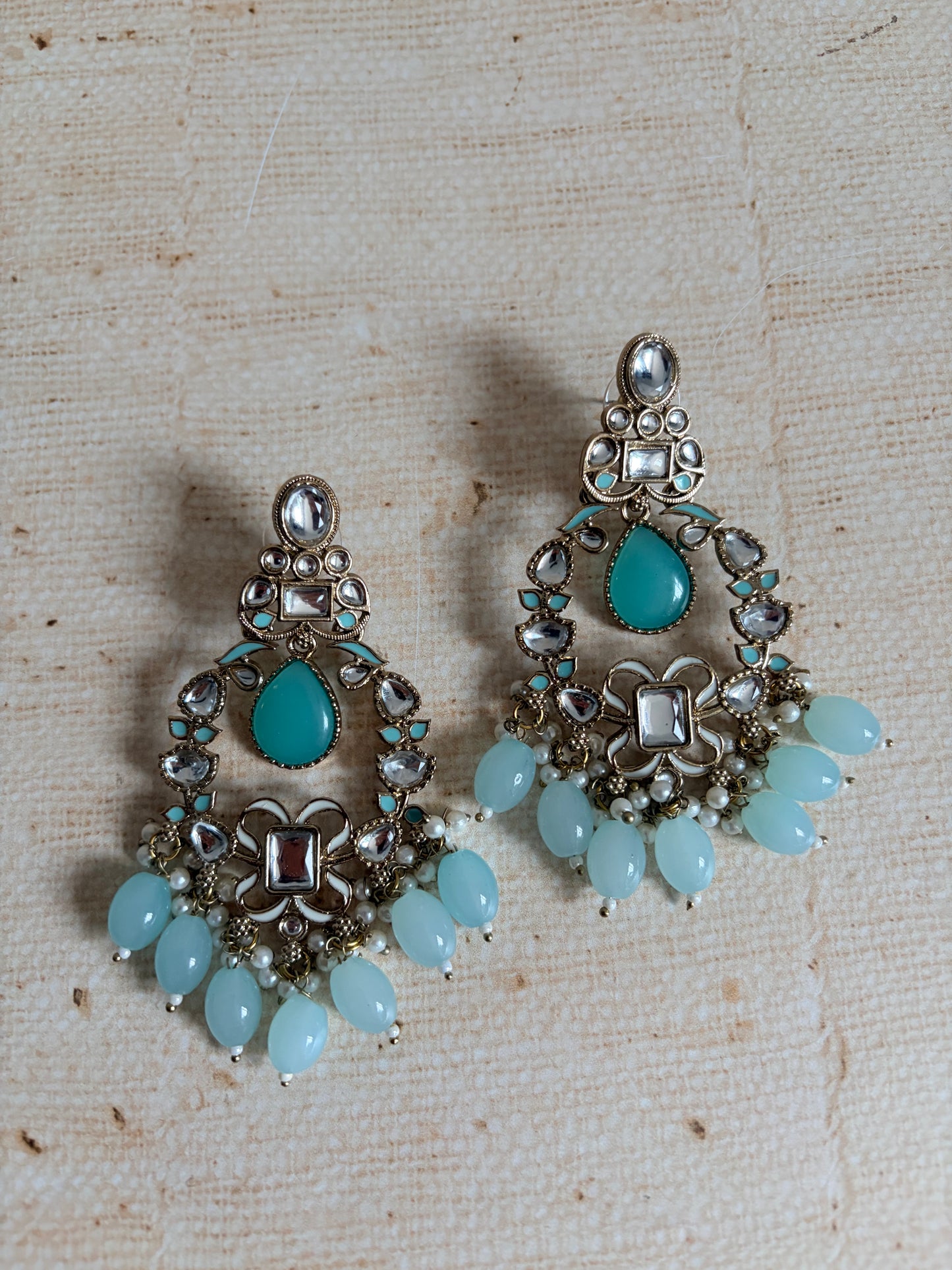 Anaya Kundan Pearl Antique Earrings (ST1059) (Blue)