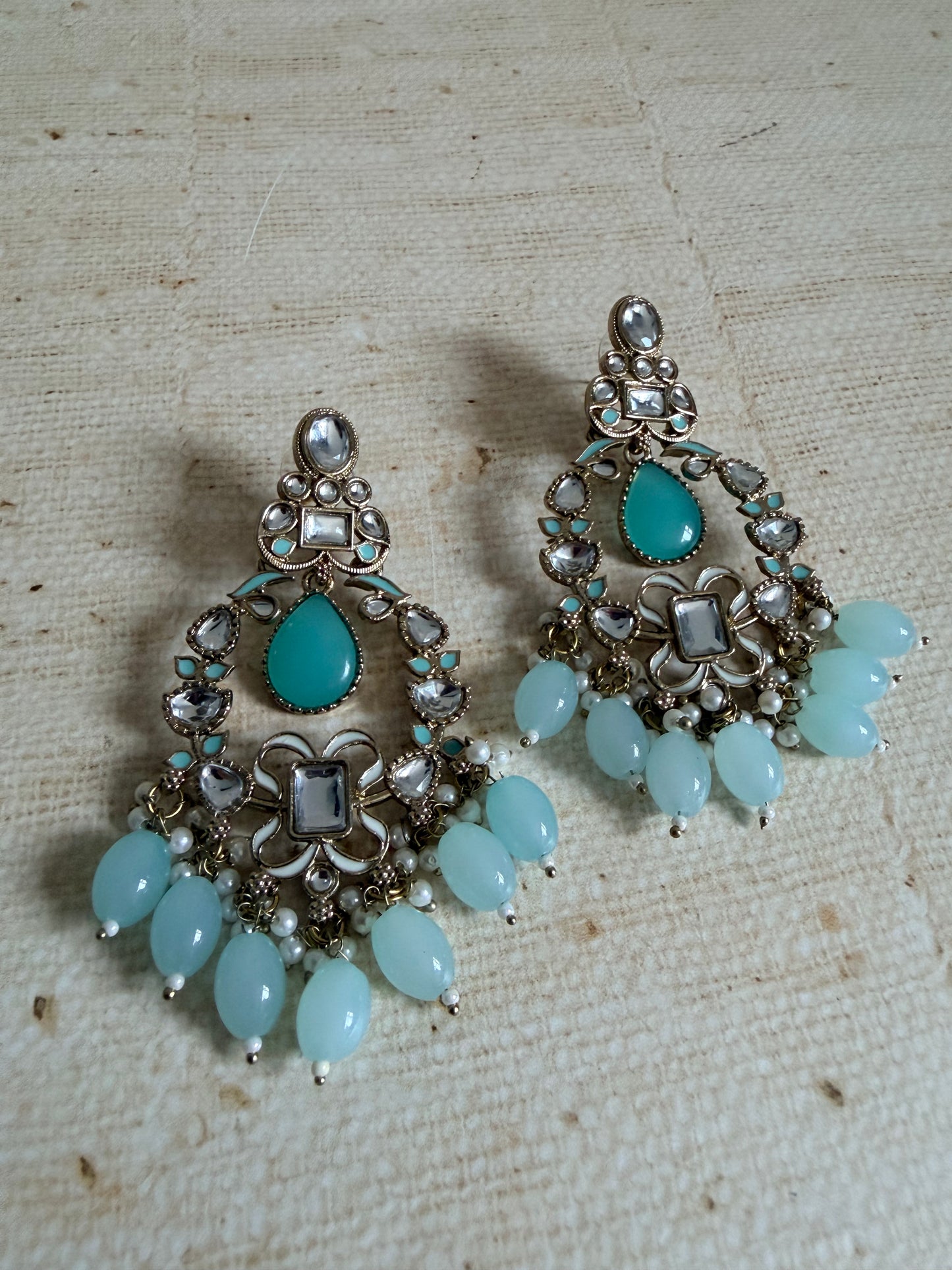 Anaya Kundan Pearl Antique Earrings (ST1059) (Blue)