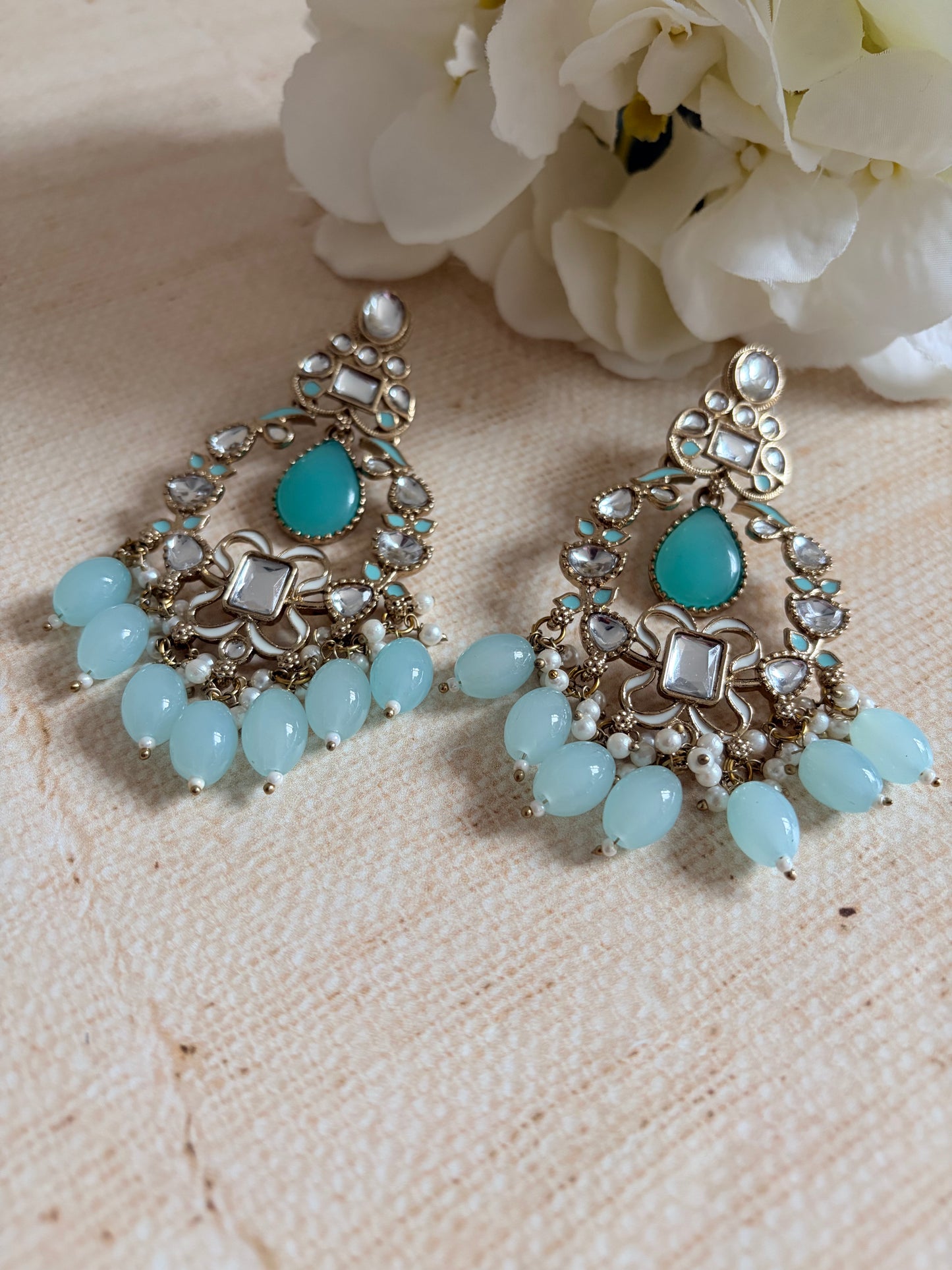Anaya Kundan Pearl Antique Earrings (ST1059) (Blue)
