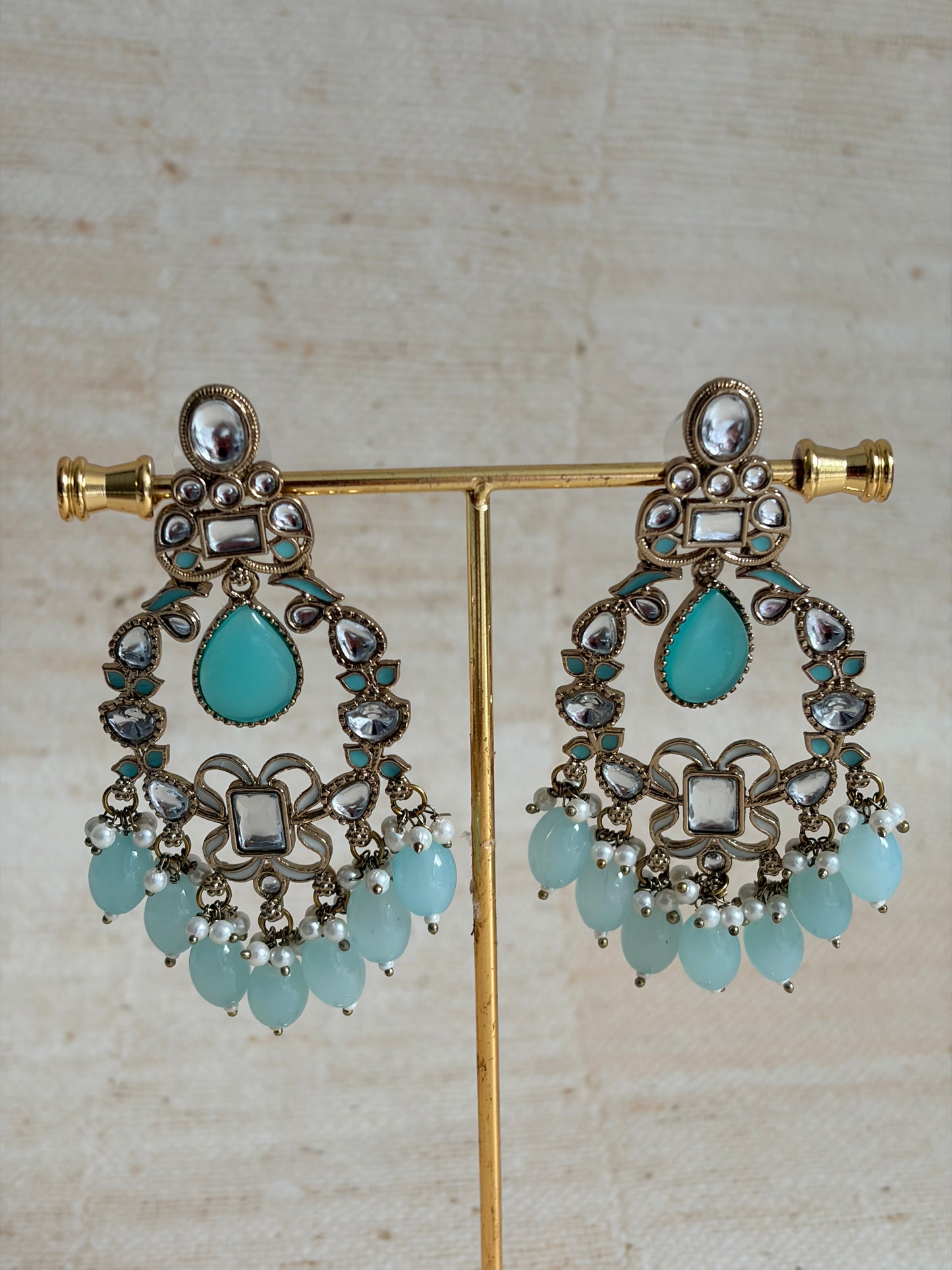 Anaya Kundan Pearl Antique Earrings (ST1059) (Blue)