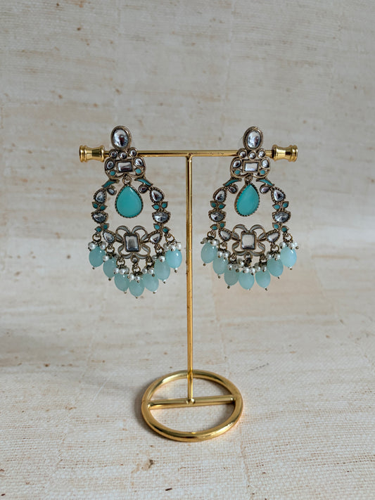 Anaya Kundan Pearl Antique Earrings (ST1059) (Blue)