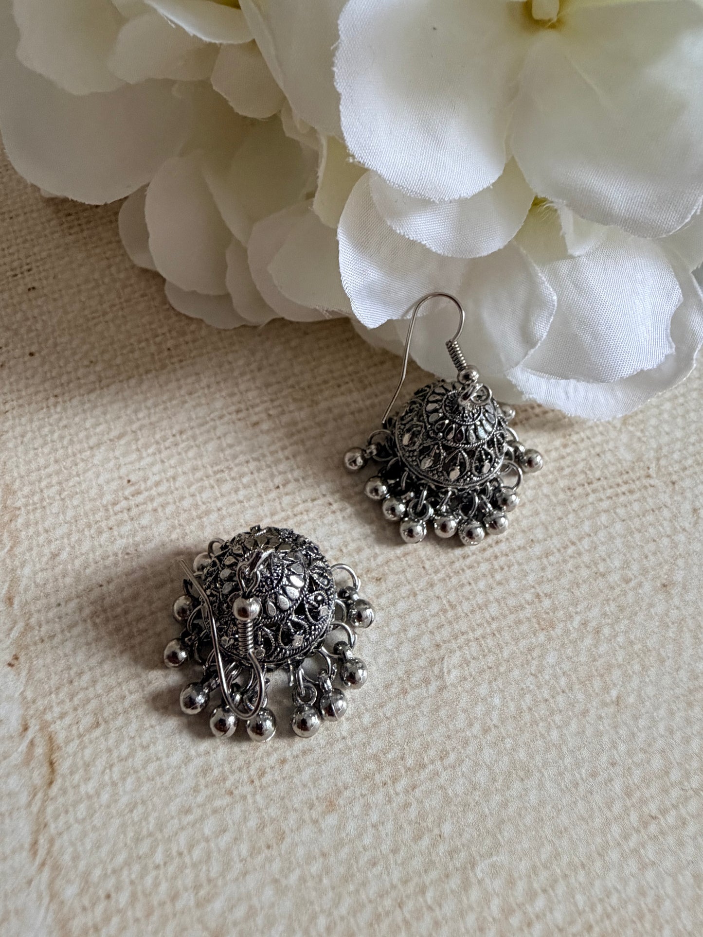 Mini Oxidised Silver Jhumki Earrings (ST1095)