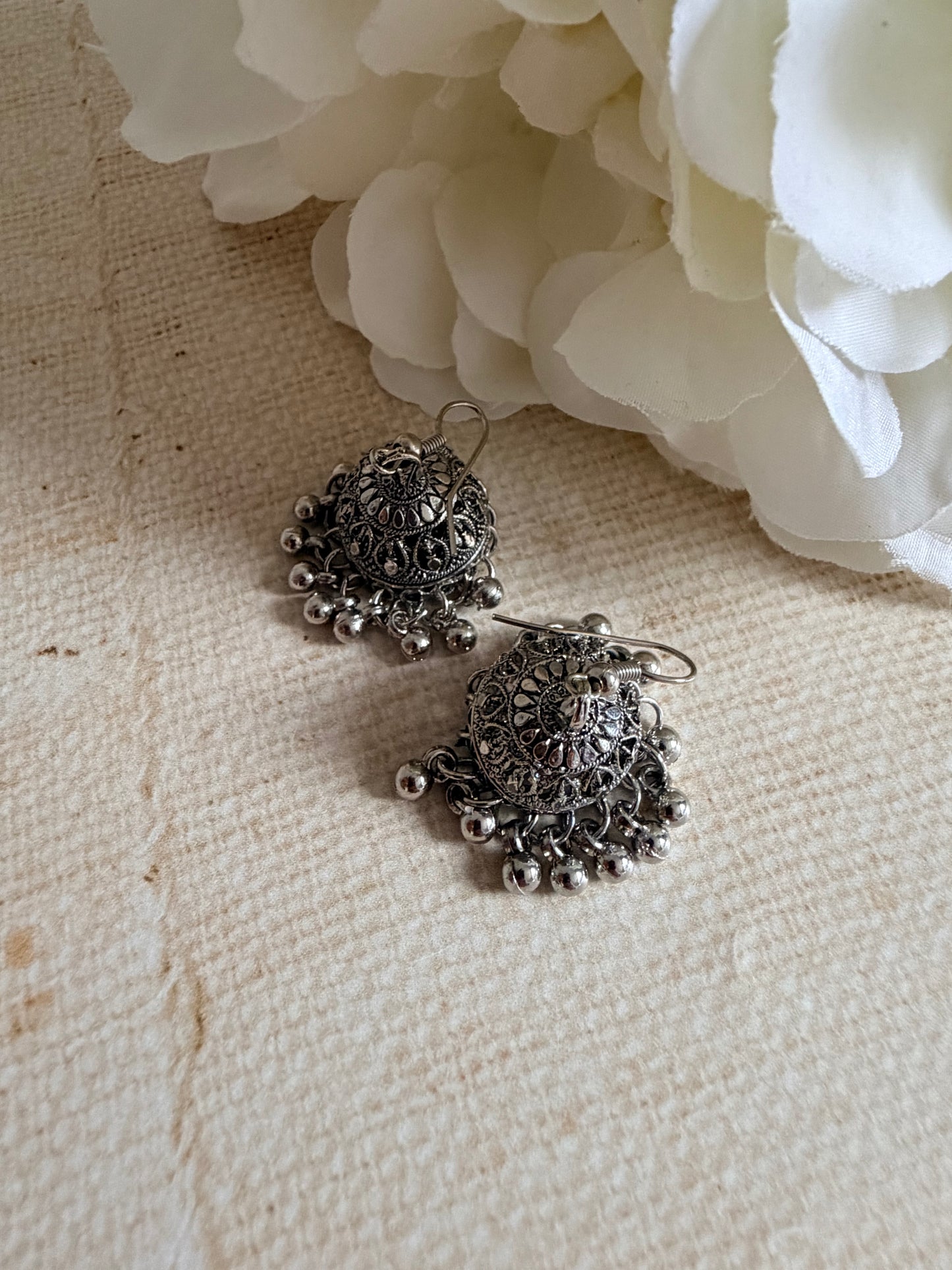 Mini Oxidised Silver Jhumki Earrings (ST1095)